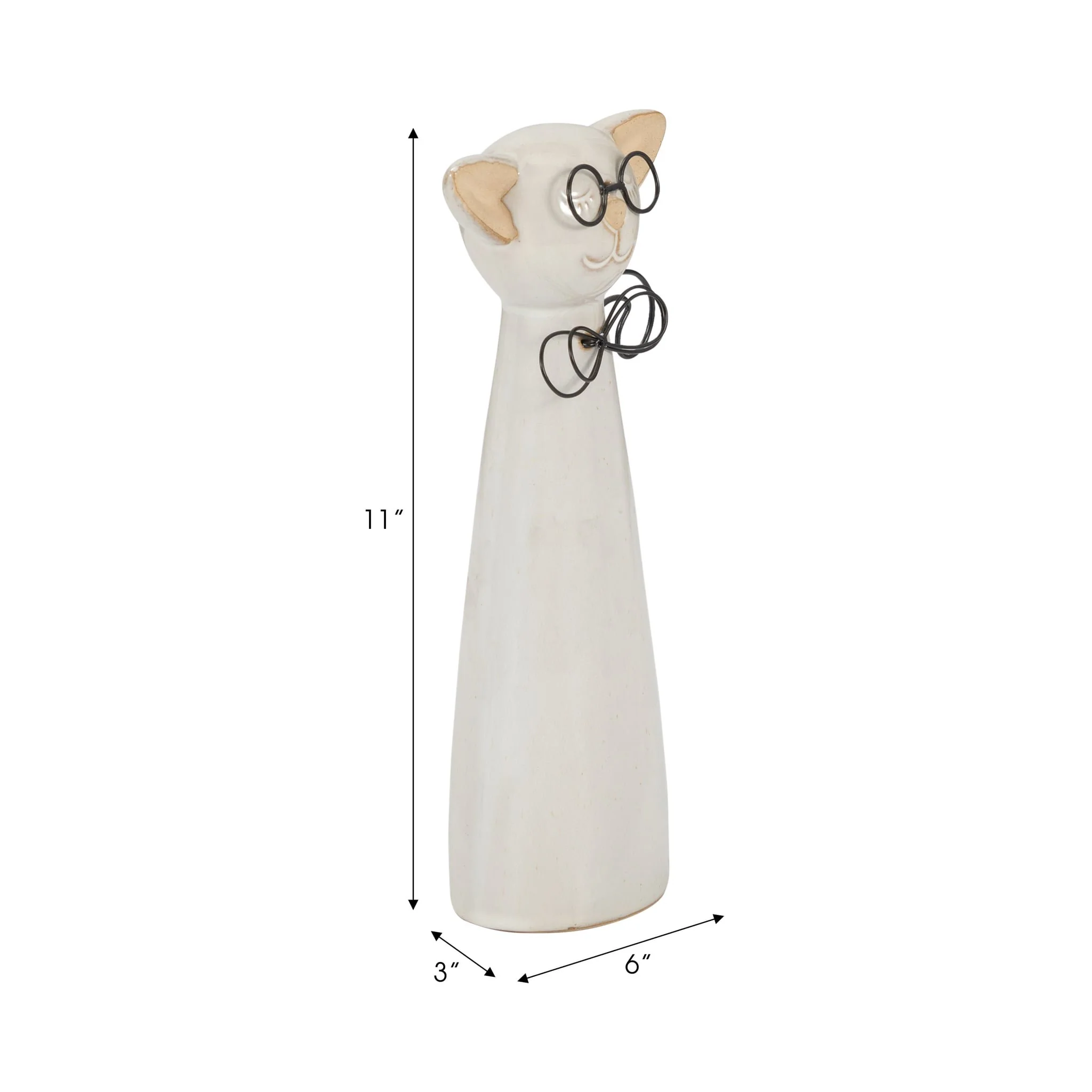 Cer, 11"h Cat W/ Glasses, Beige - Image 9