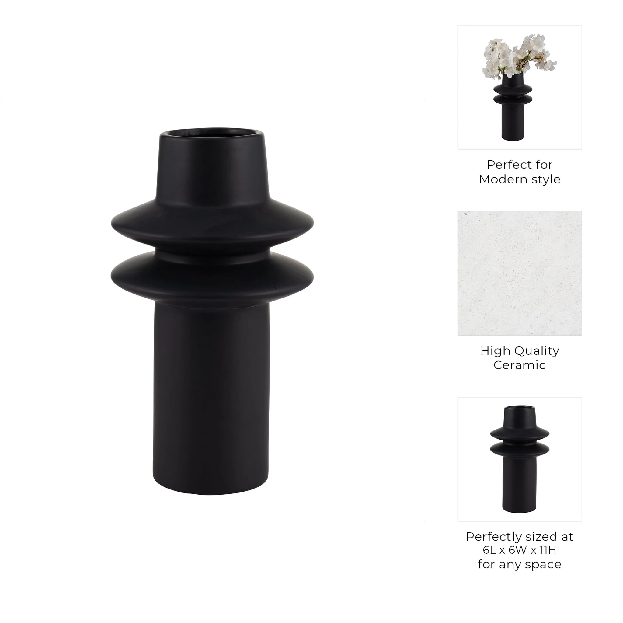 Cer, 11"h Modern Vase, Black - Image 7