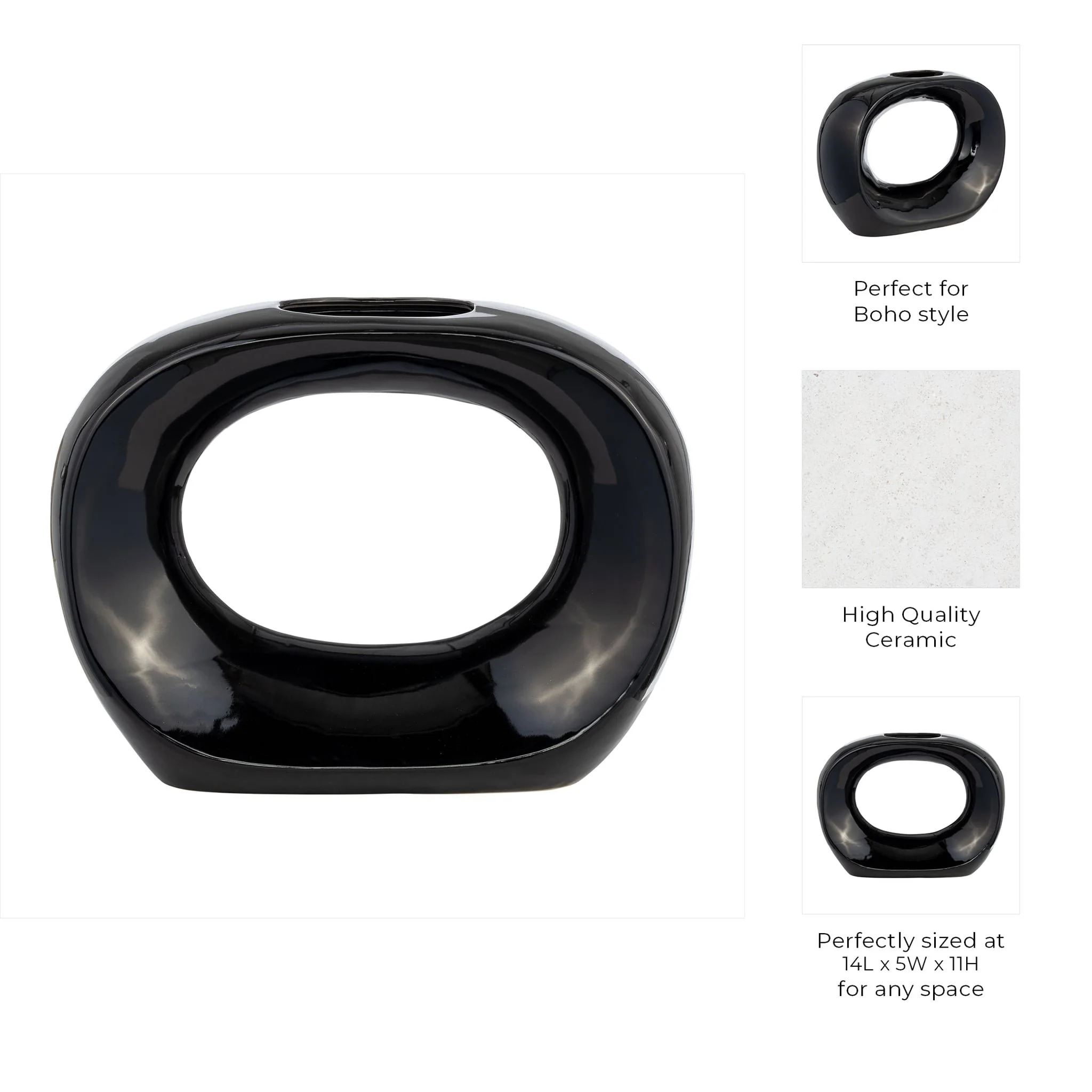 Cer, 11"h Oval Vase, Shiny Black - Image 9