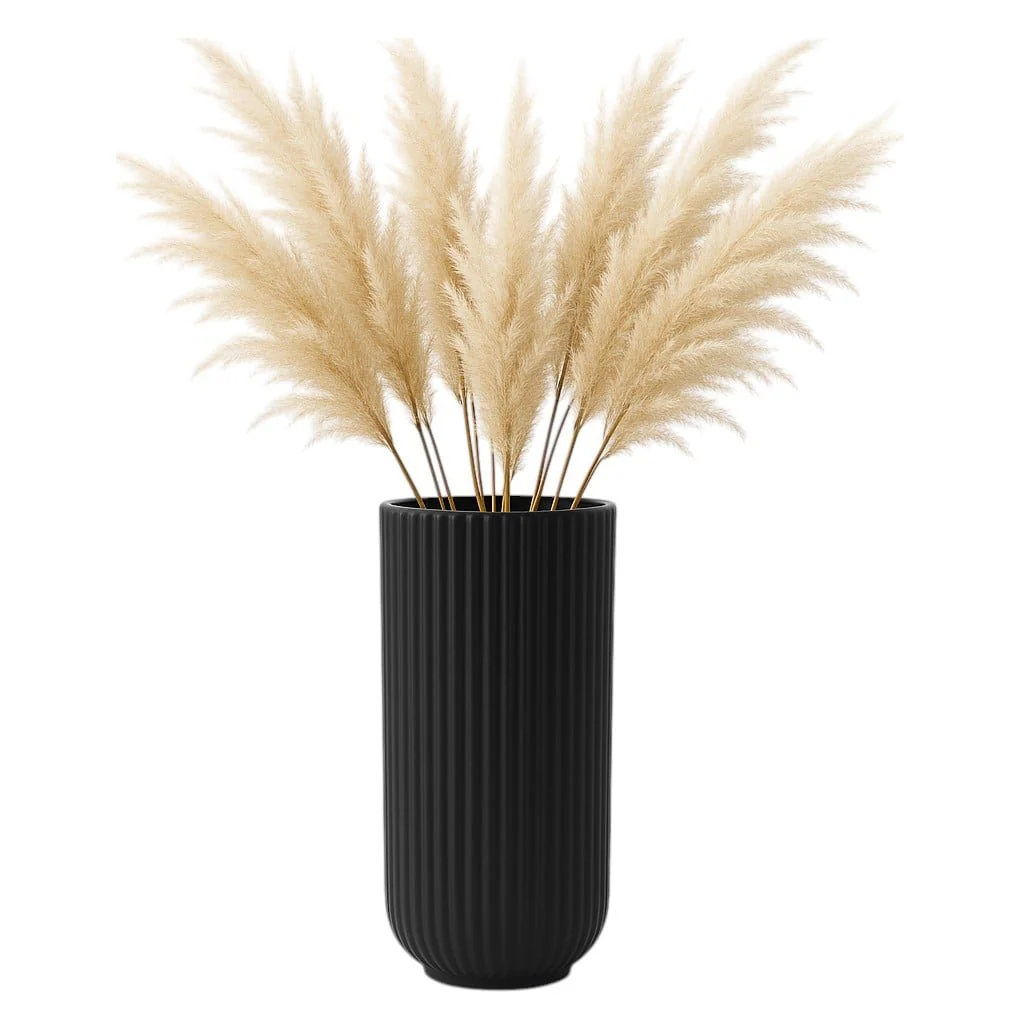 Cer, 11"h Ridged Vase, Black - Image 2