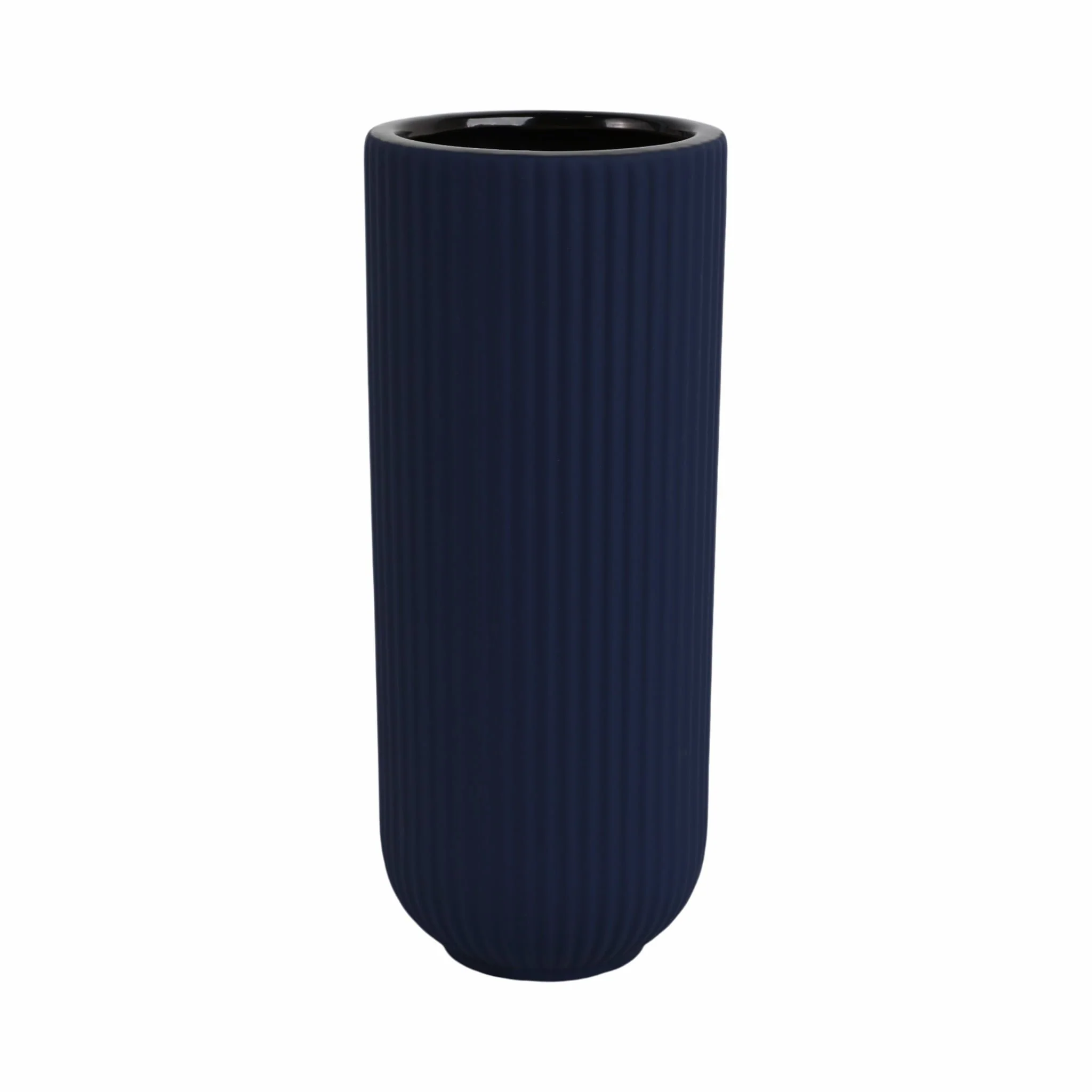 Cer, 11"h Ridged Vase, Navy - Image 4
