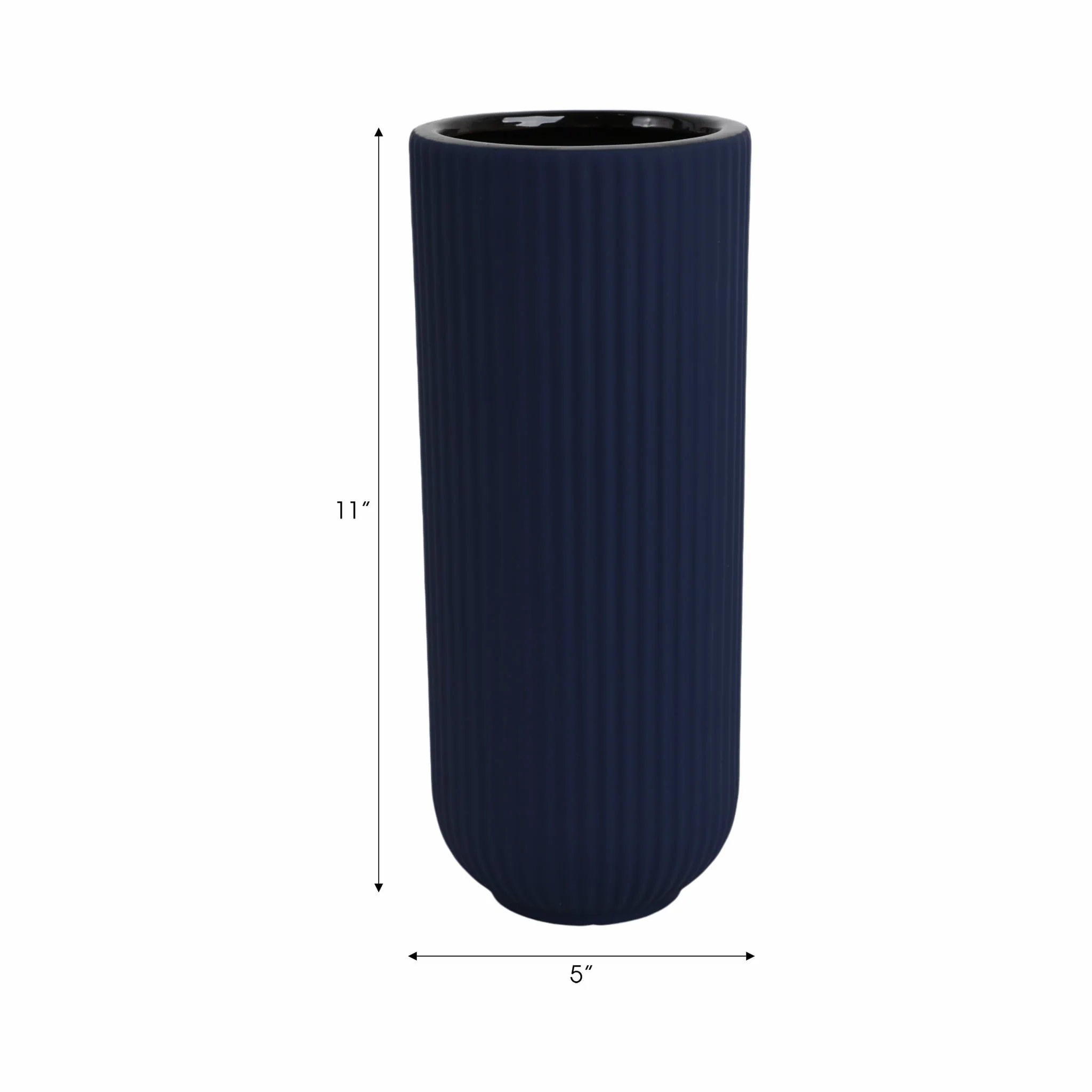 Cer, 11"h Ridged Vase, Navy - Image 8