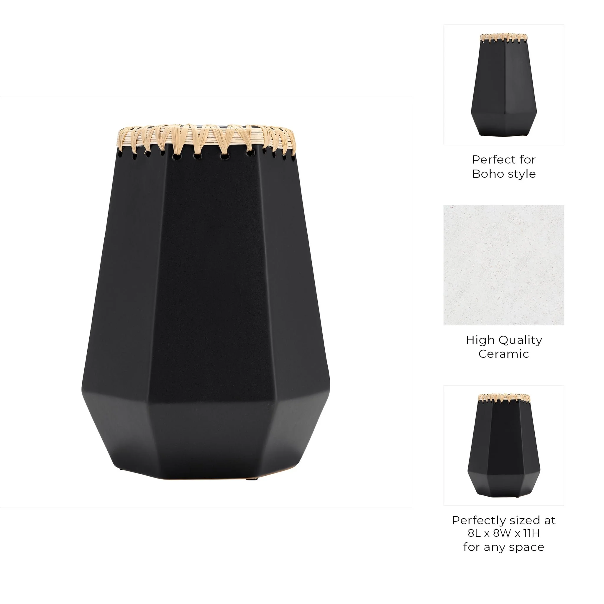 Cer, 11"h Vase W/ Weaving, Black - Image 9