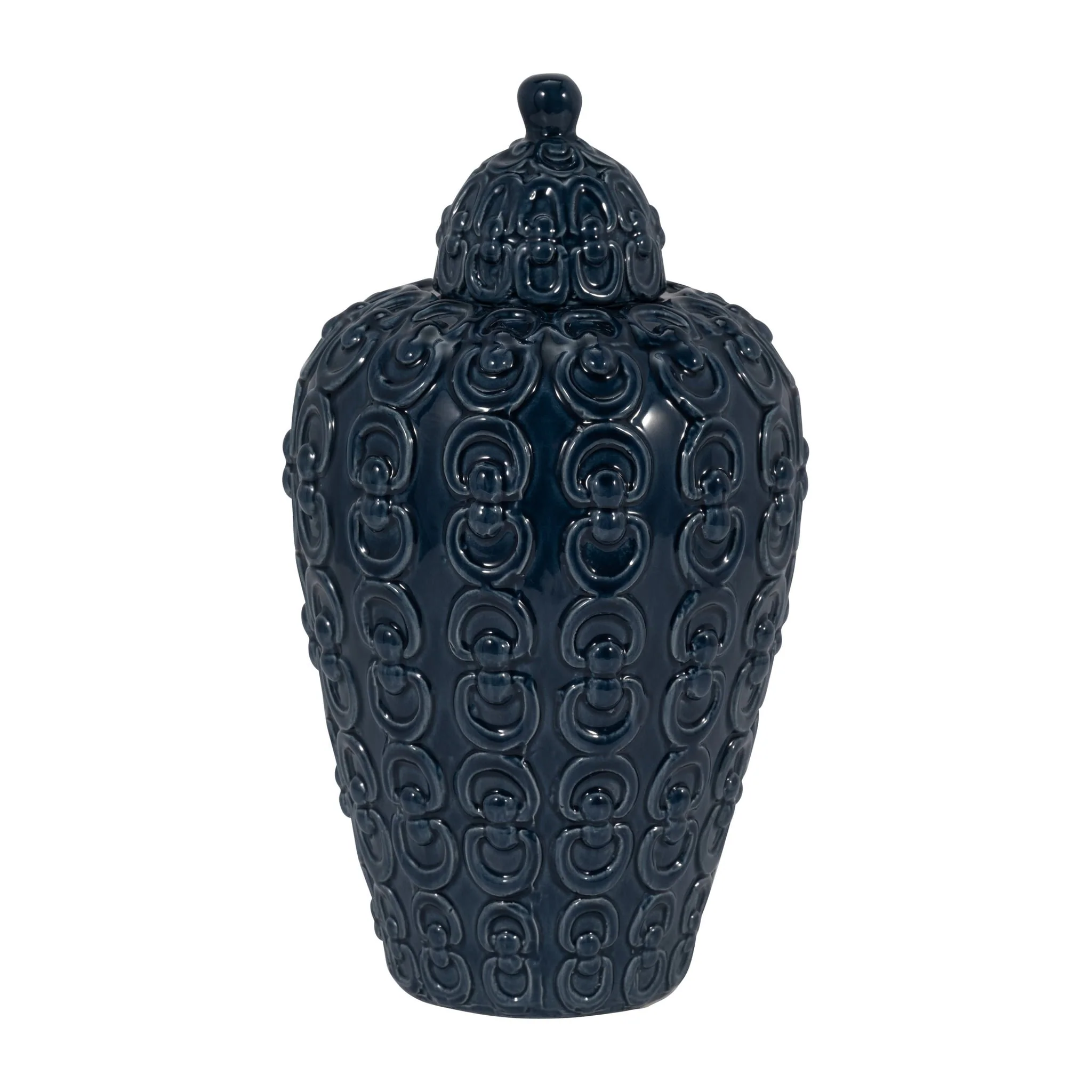 Cer, 12" Chain Texture Jar, Navy - Image 2