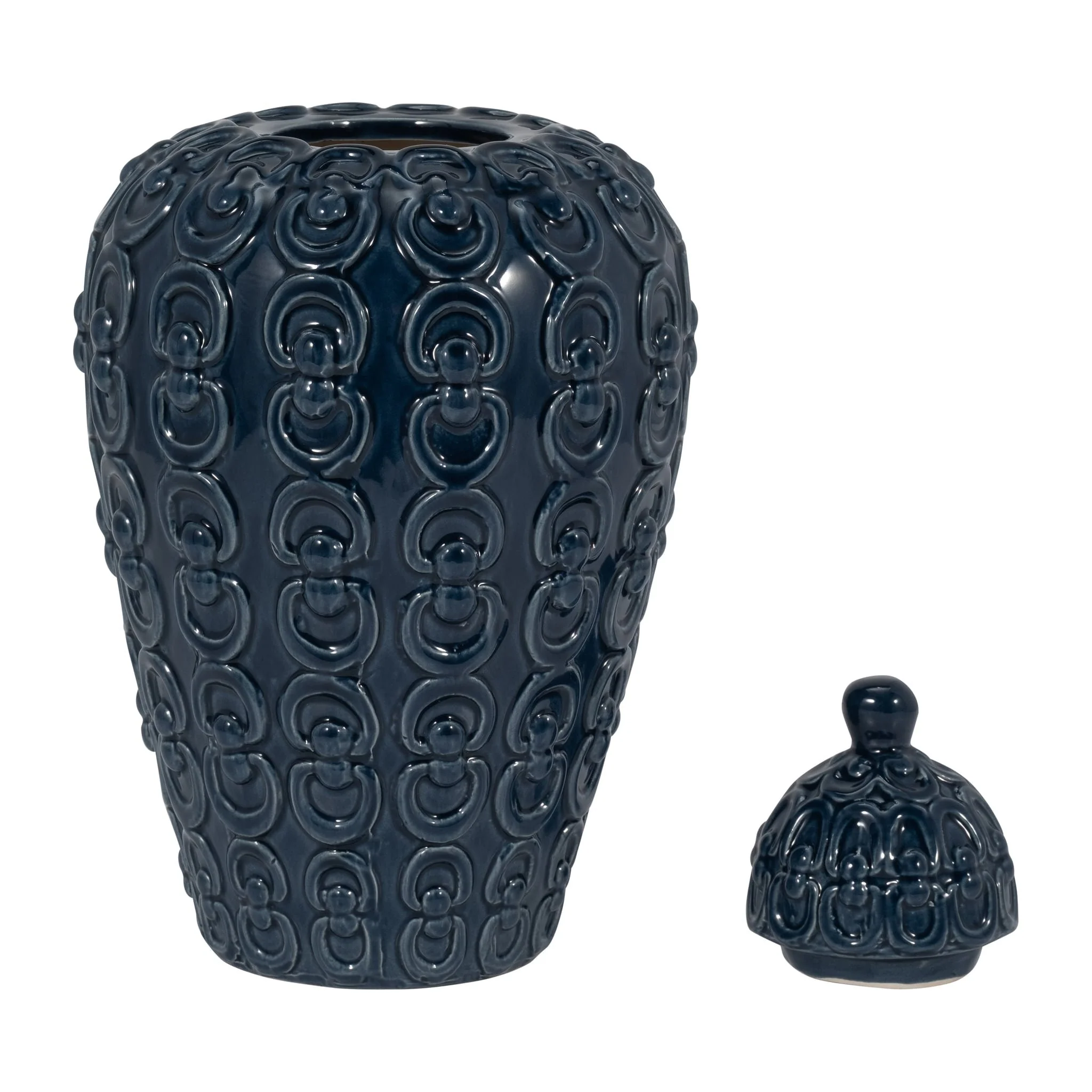 Cer, 12" Chain Texture Jar, Navy - Image 3
