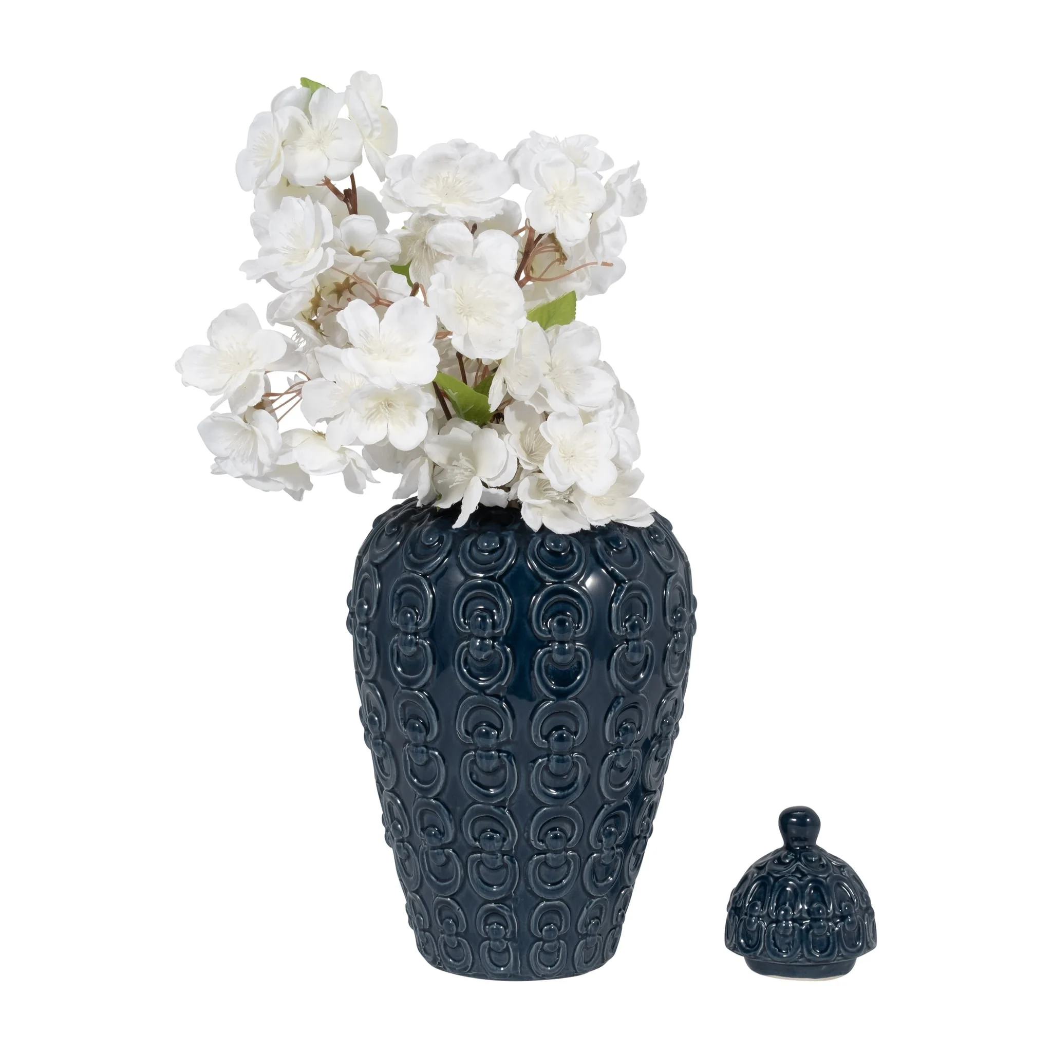Cer, 12" Chain Texture Jar, Navy - Image 4