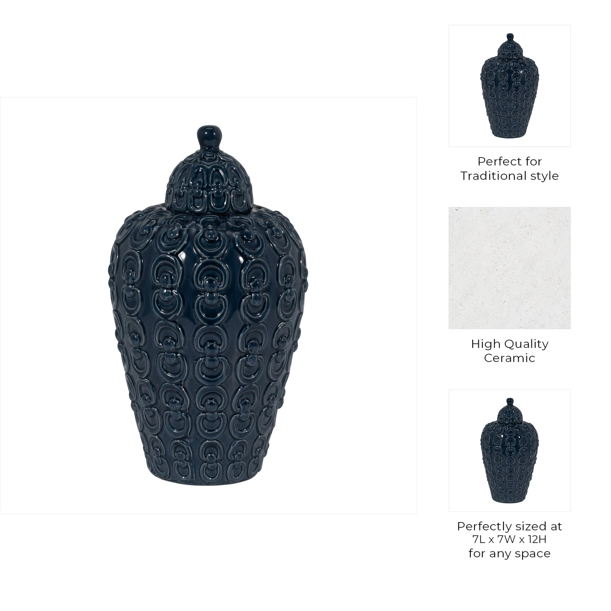 Cer, 12" Chain Texture Jar, Navy - Image 9