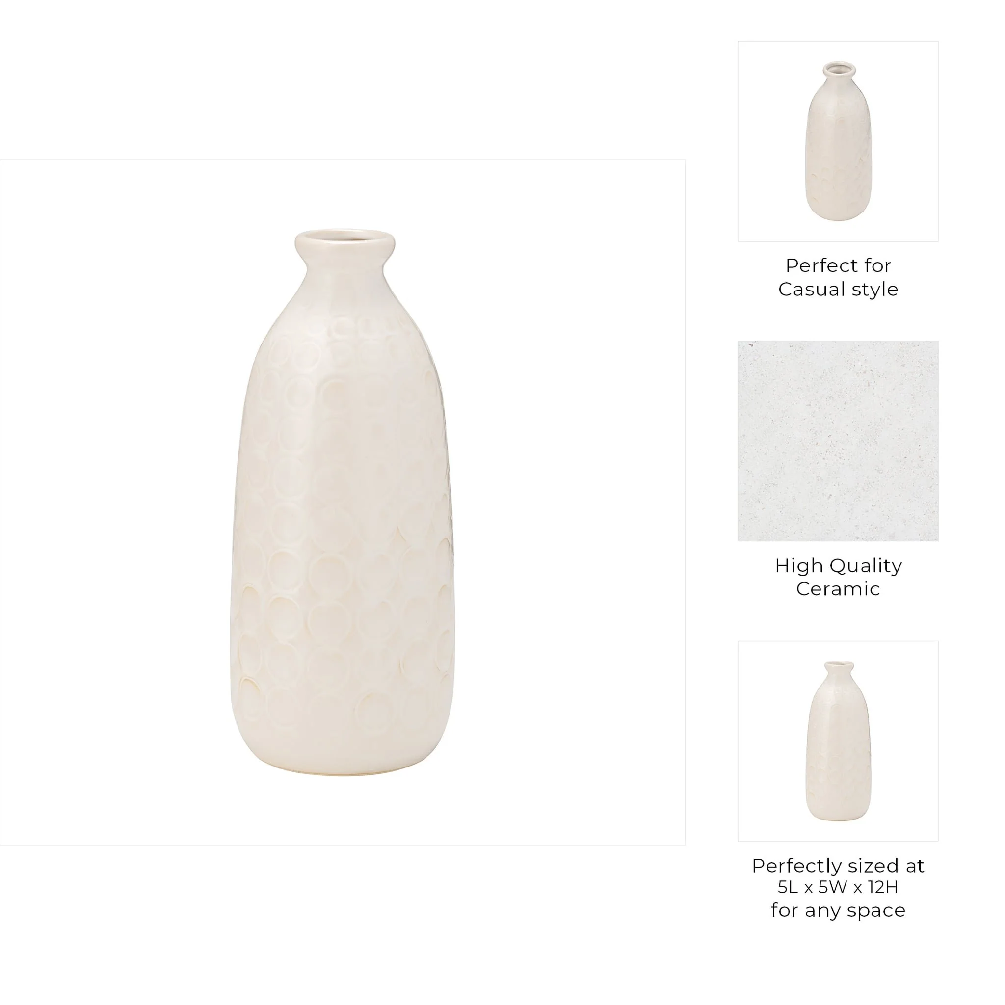 Cer, 12" Circles Vase, Beige - Image 8