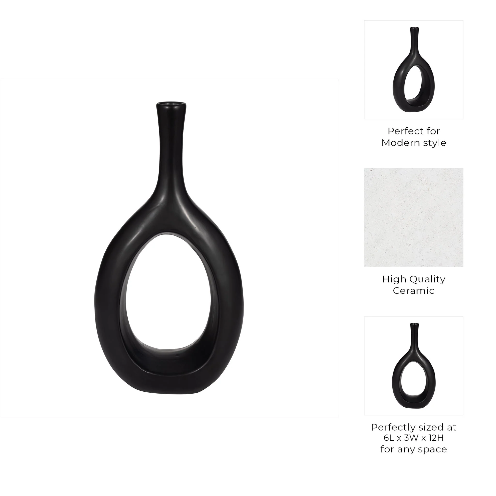 Cer, 12" Curved Open Cut Out Vase, Black - Image 10