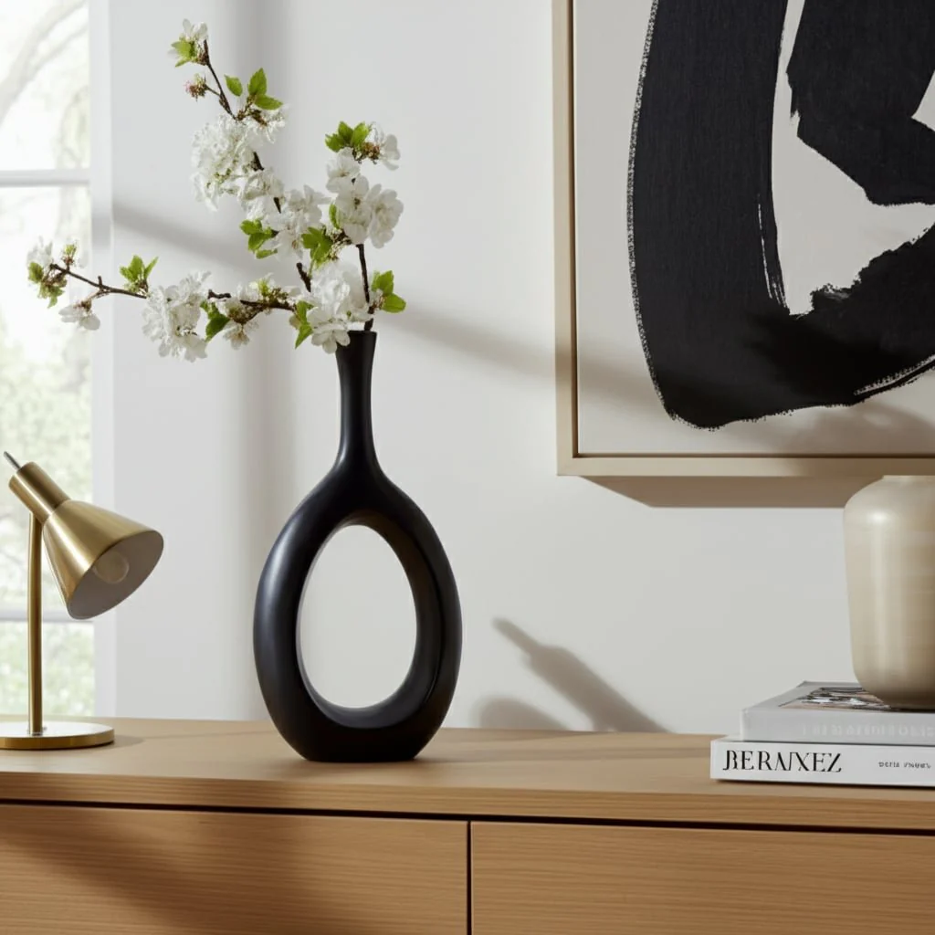 Cer, 12" Curved Open Cut Out Vase, Black - Image 12