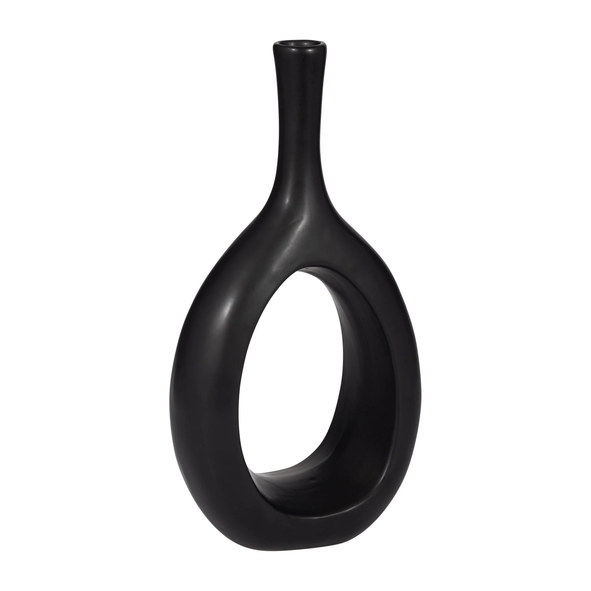 Cer, 12" Curved Open Cut Out Vase, Black - Image 2