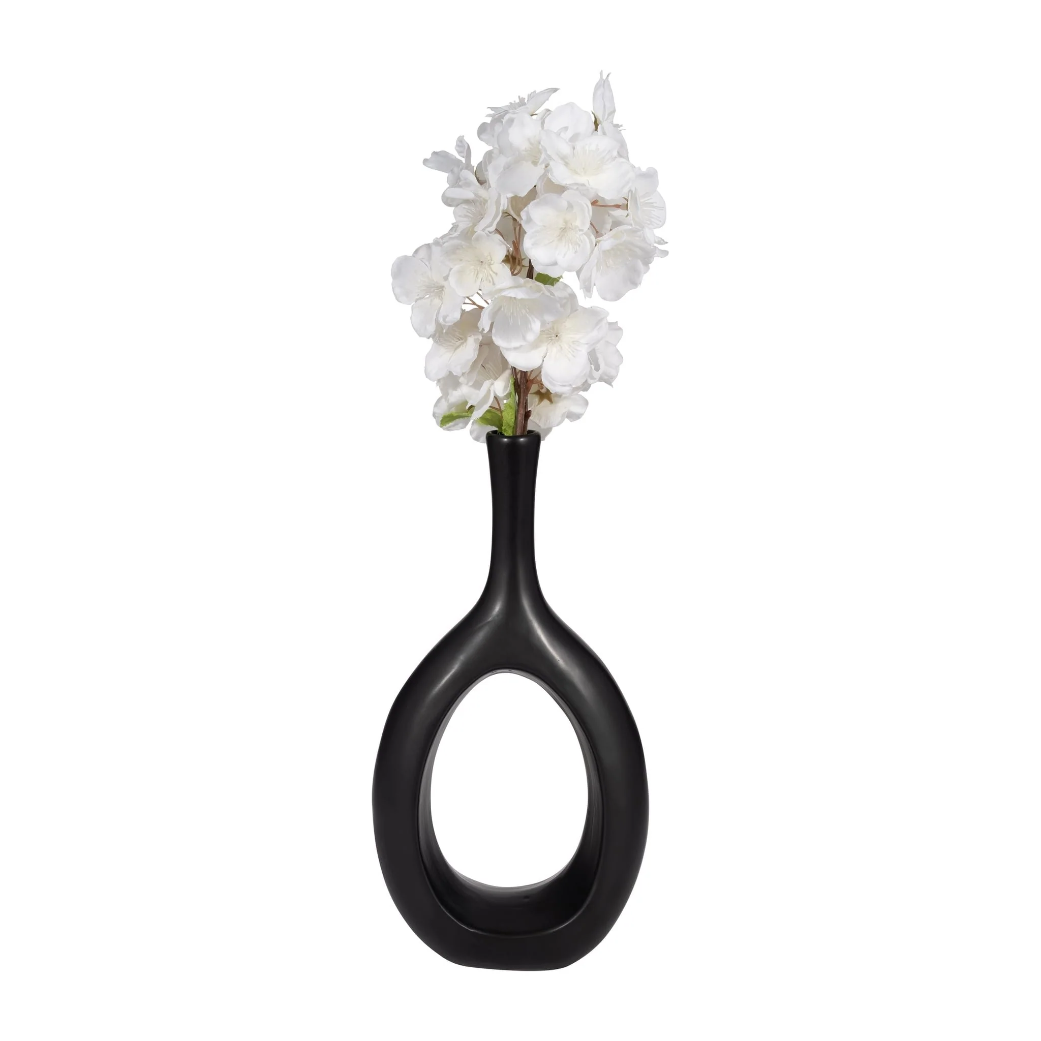 Cer, 12" Curved Open Cut Out Vase, Black - Image 4