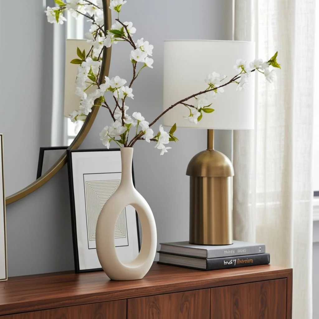 Cer, 12" Curved Open Cut Out Vase, Cotton - Image 10