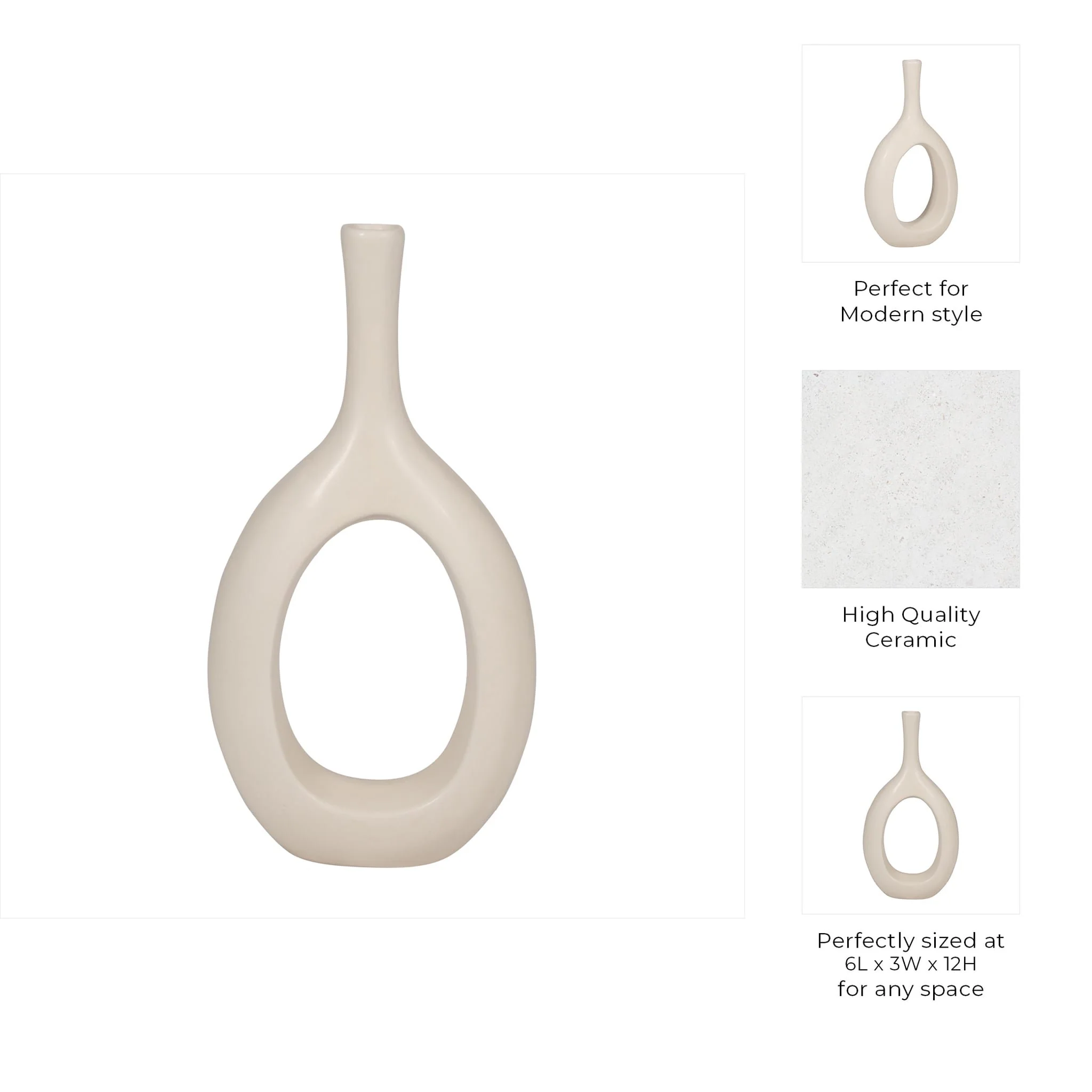 Cer, 12" Curved Open Cut Out Vase, Cotton - Image 9