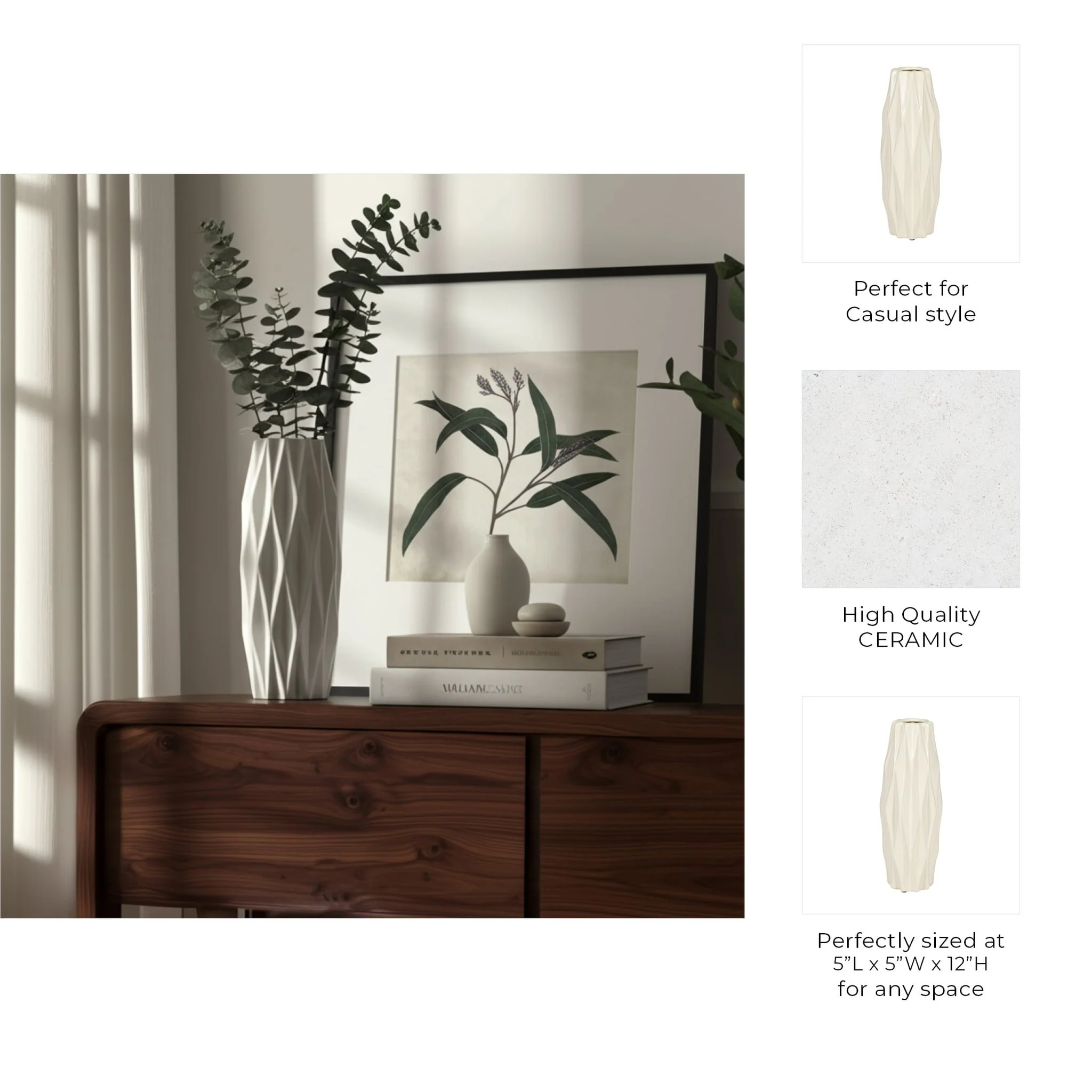 Cer, 12" Flutter Vase, Cotton - Image 9
