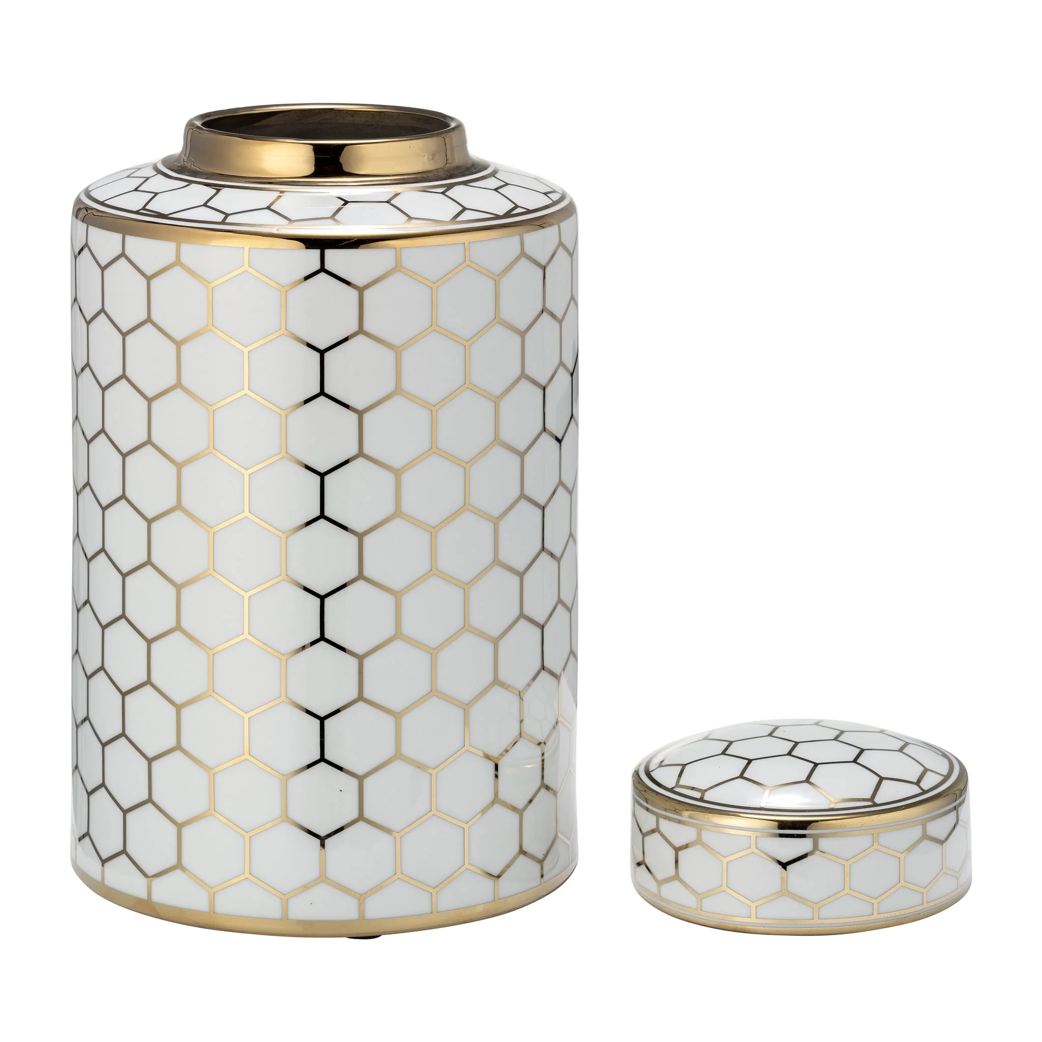 Cer, 12" Honeycomb Jar W/ Lid, Gold - Image 3