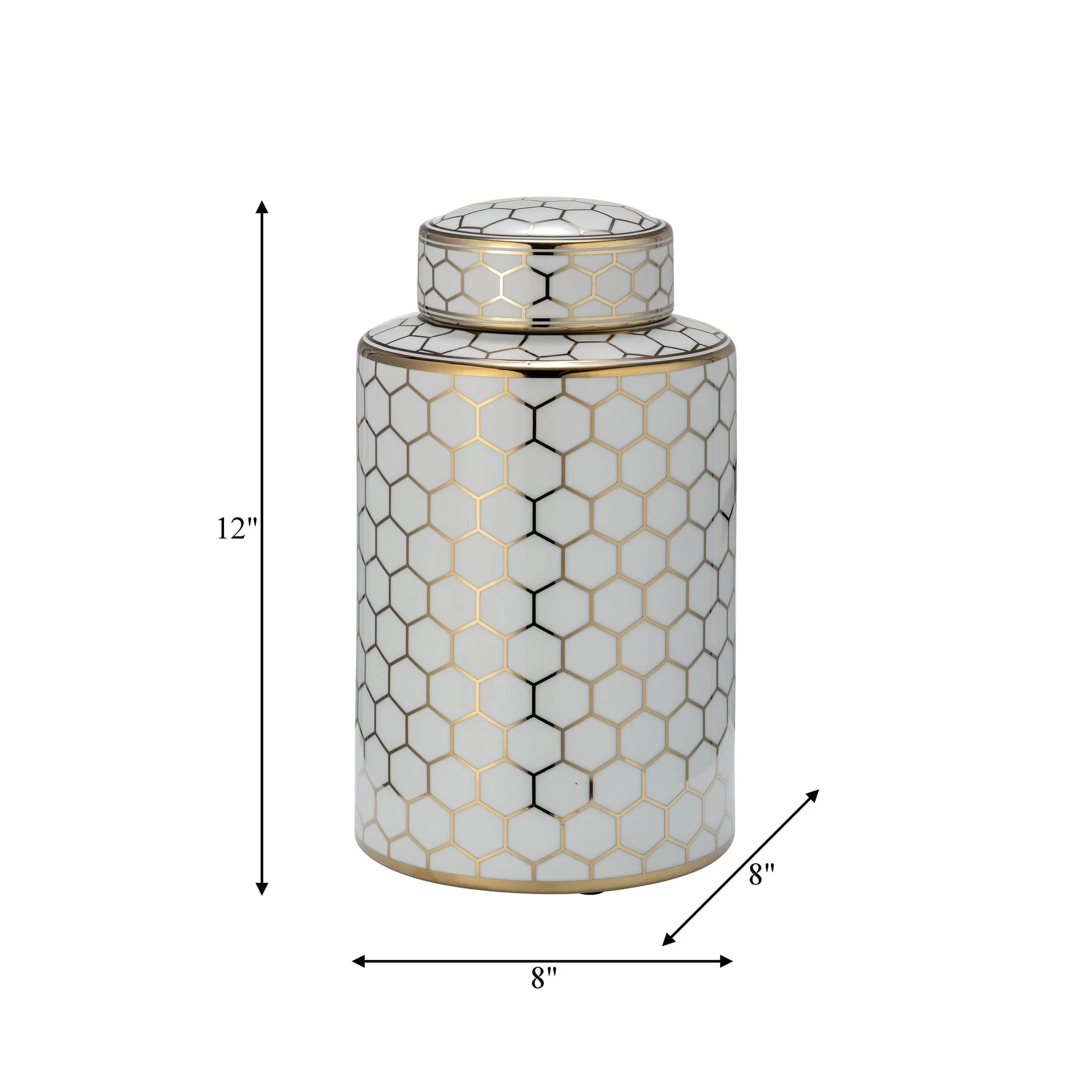 Cer, 12" Honeycomb Jar W/ Lid, Gold - Image 8