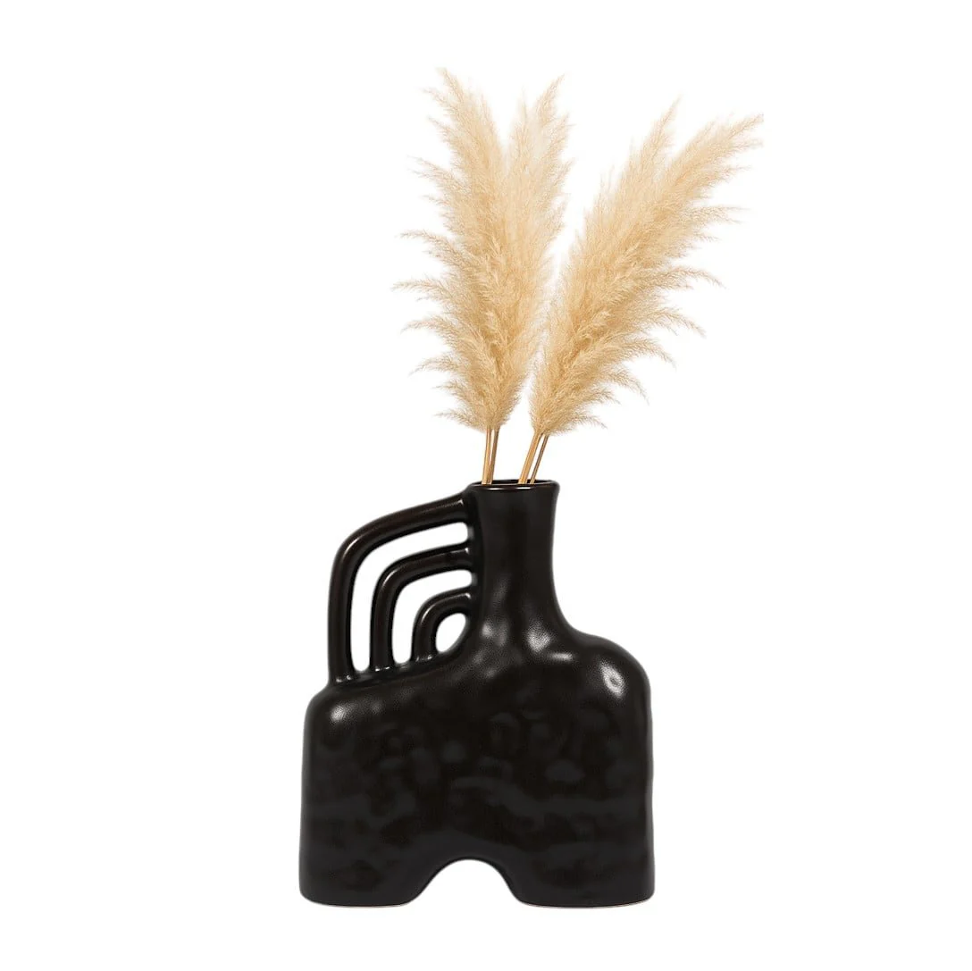 Cer, 12" Metallic Triple Handle Vase, Black - Image 2