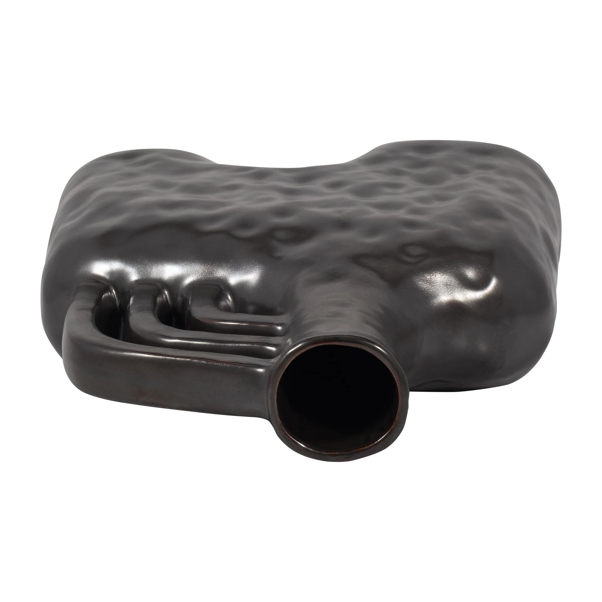 Cer, 12" Metallic Triple Handle Vase, Black - Image 6