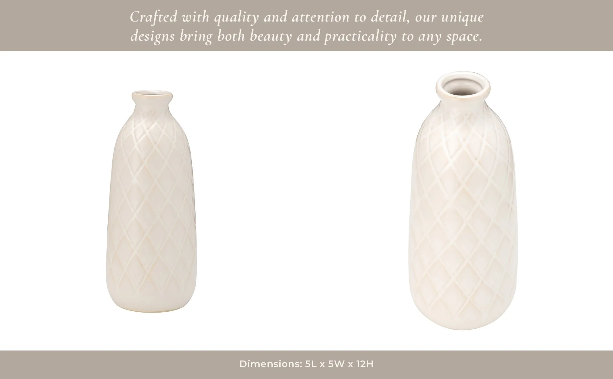 Cer, 12" Plaid Textured Vase, Beige - Image 14
