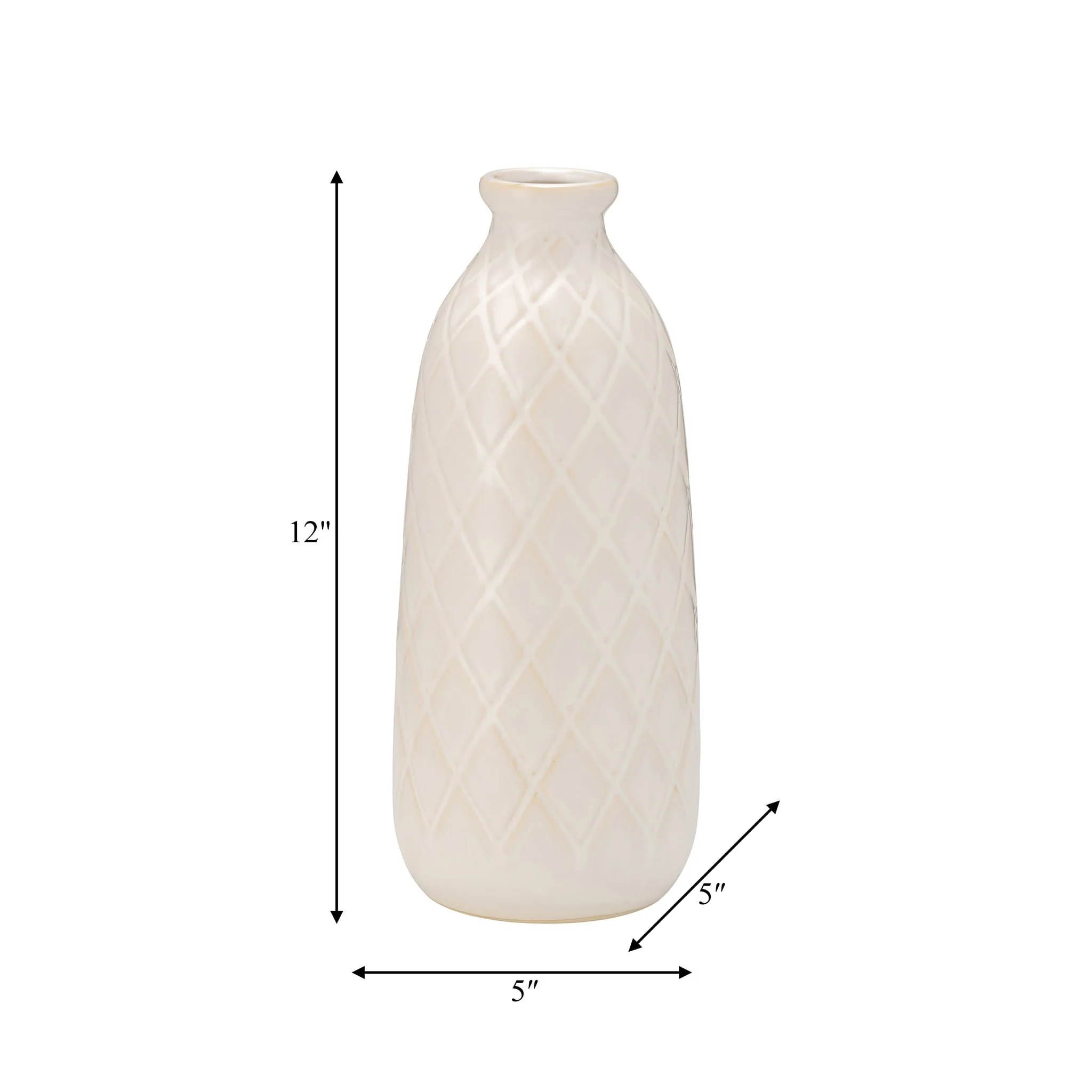 Cer, 12" Plaid Textured Vase, Beige - Image 7