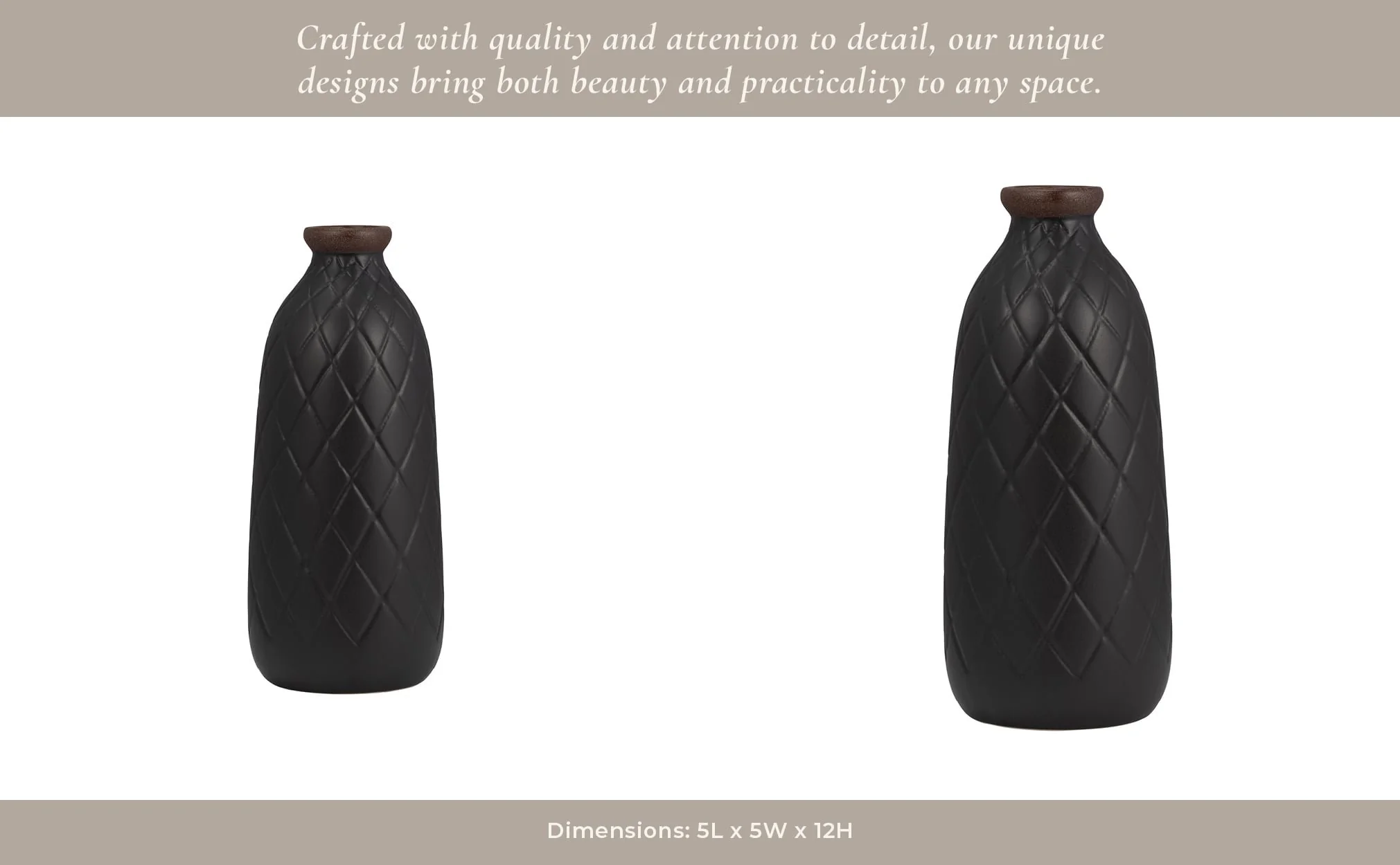 Cer, 12" Plaid Textured Vase, Black - Image 14