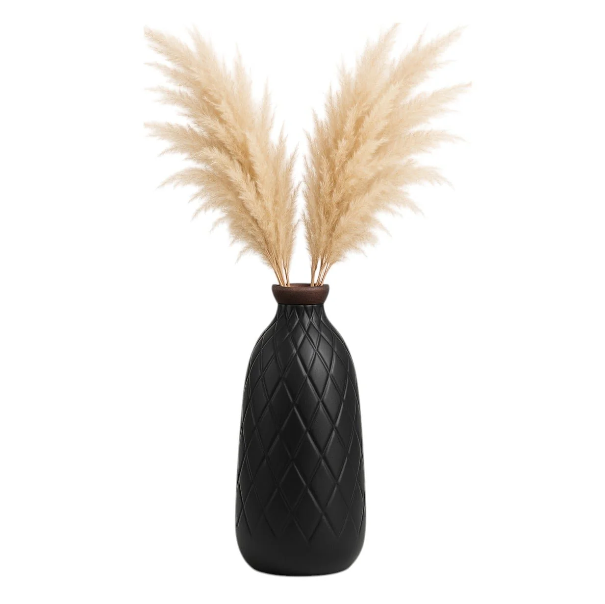 Cer, 12" Plaid Textured Vase, Black - Image 2