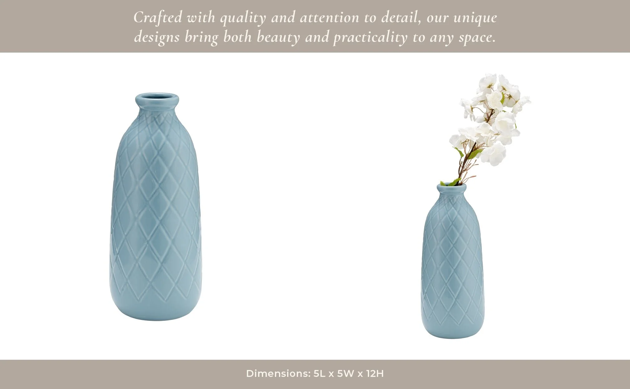 Cer, 12" Plaid Textured Vase, Cameo Blue - Image 12
