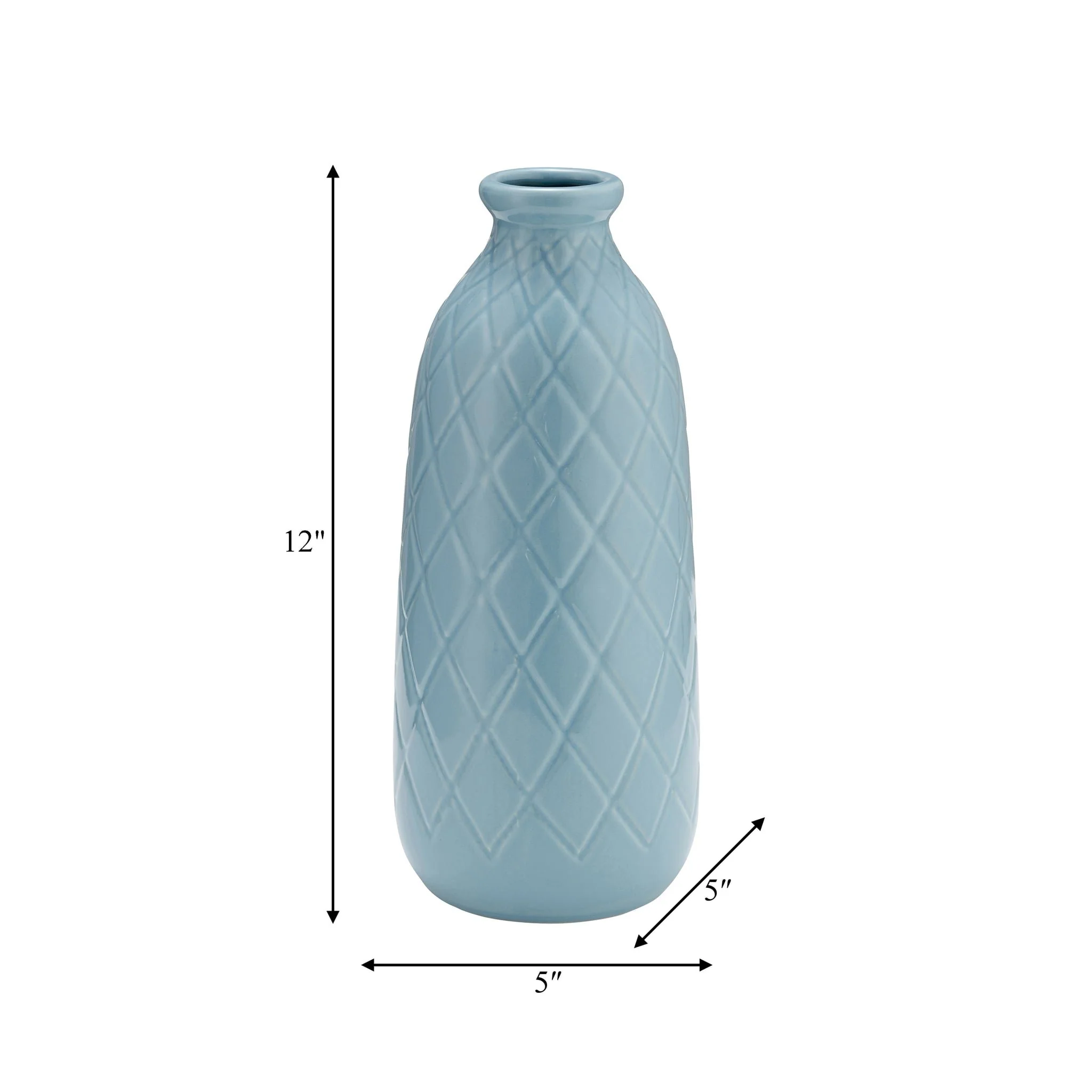 Cer, 12" Plaid Textured Vase, Cameo Blue - Image 6