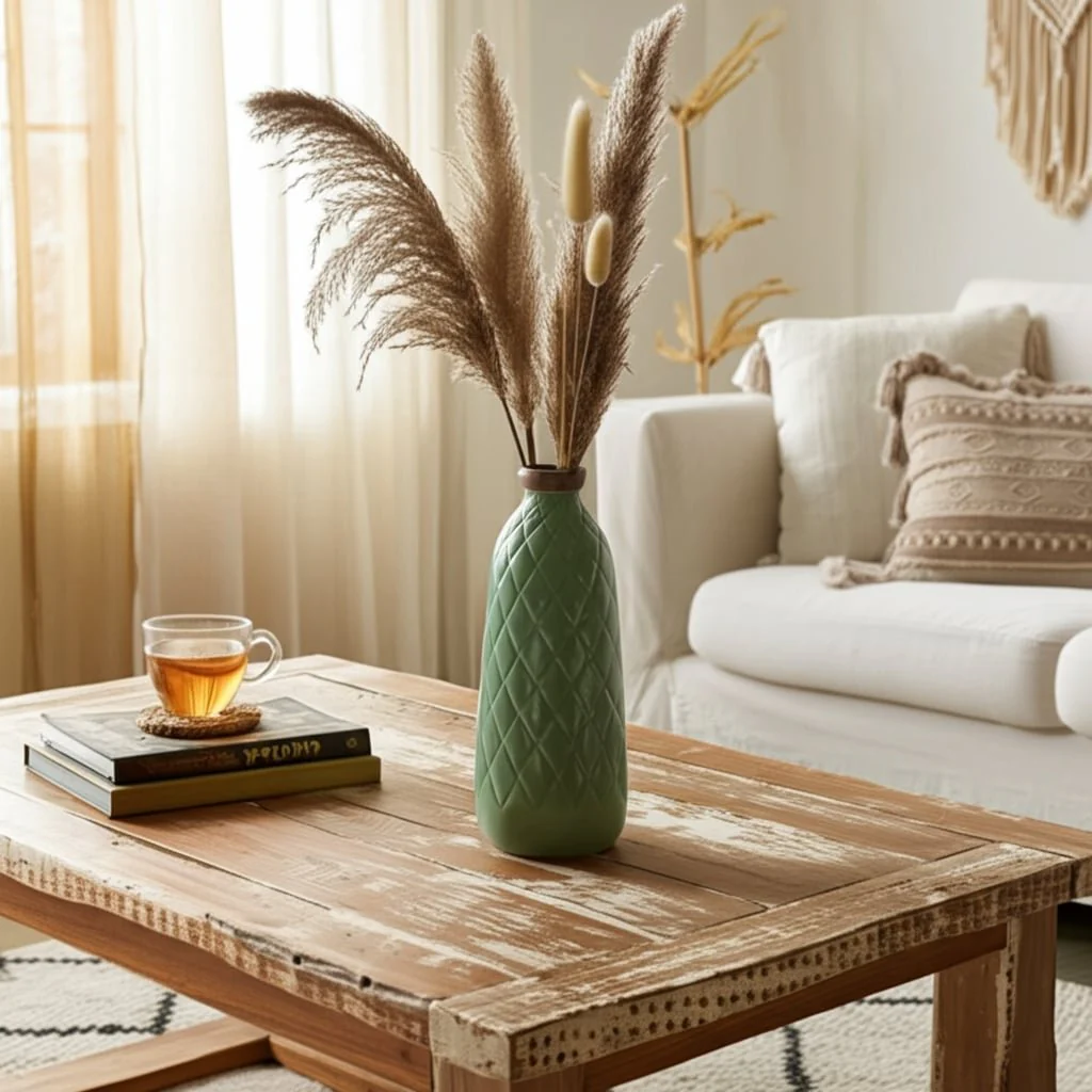 Cer, 12" Plaid Textured Vase, Dark Sage - Image 12