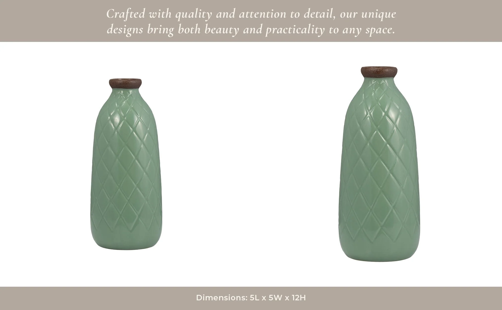 Cer, 12" Plaid Textured Vase, Dark Sage - Image 14