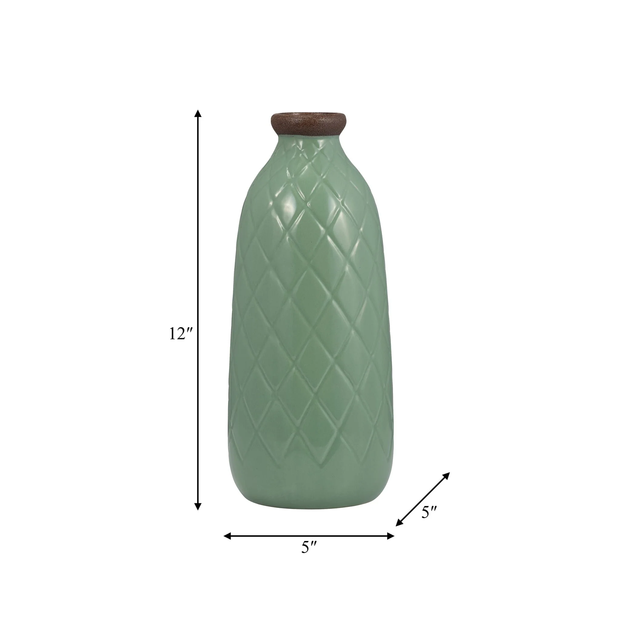 Cer, 12" Plaid Textured Vase, Dark Sage - Image 8