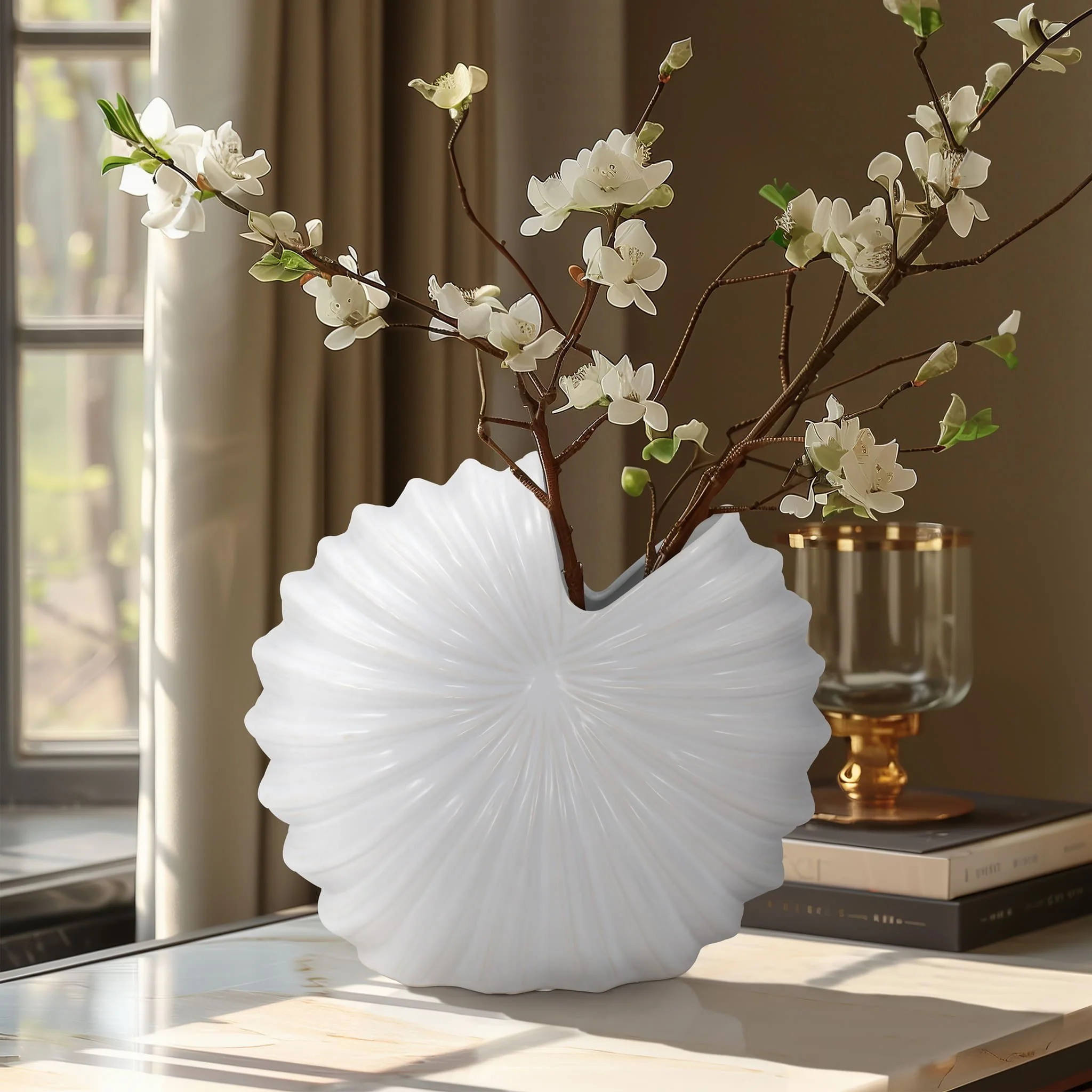 Cer, 12" Shell Vase, White - Image 11
