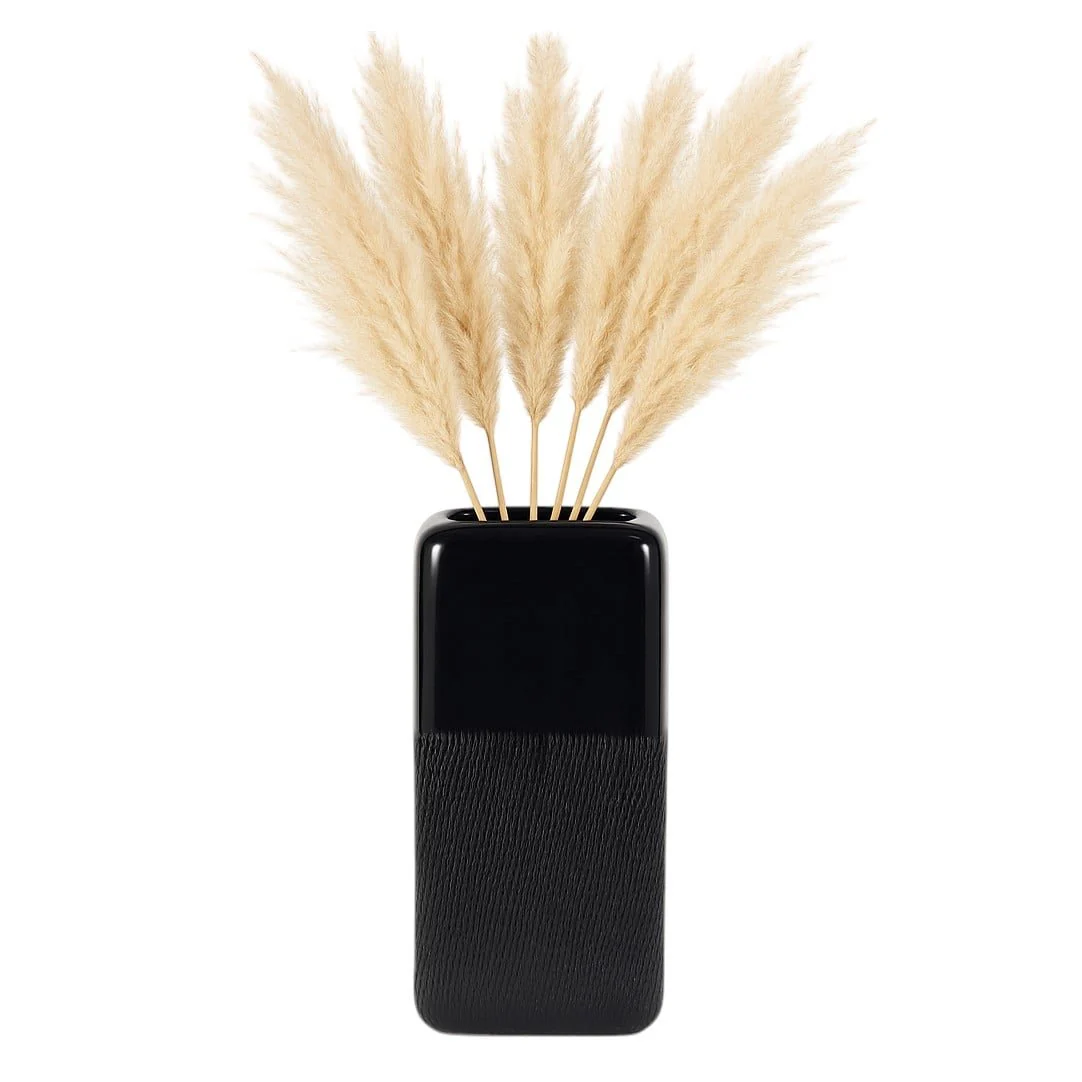 Cer, 12" Squared Grooved Vase, Black - Image 2