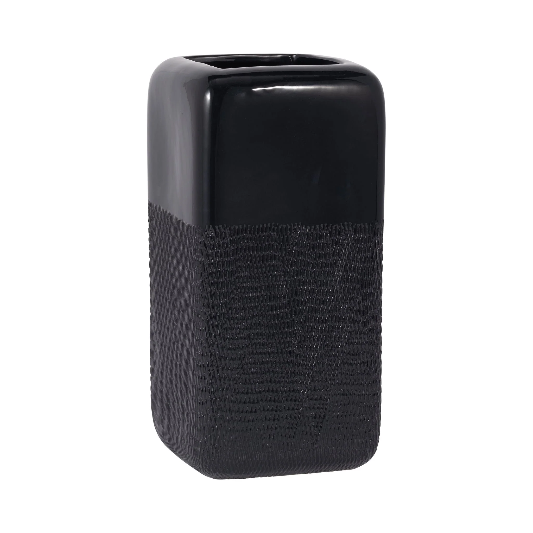 Cer, 12" Squared Grooved Vase, Black - Image 3