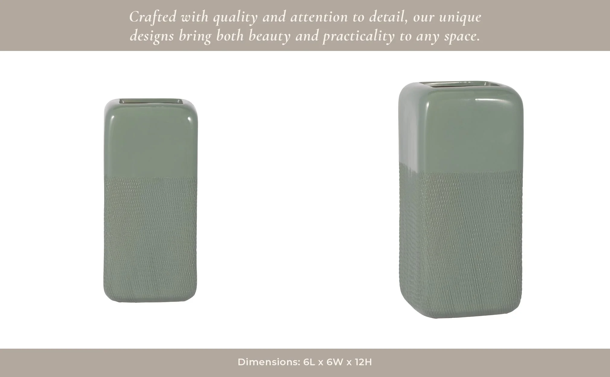 Cer, 12" Squared Grooved Vase, Cucumber - Image 13