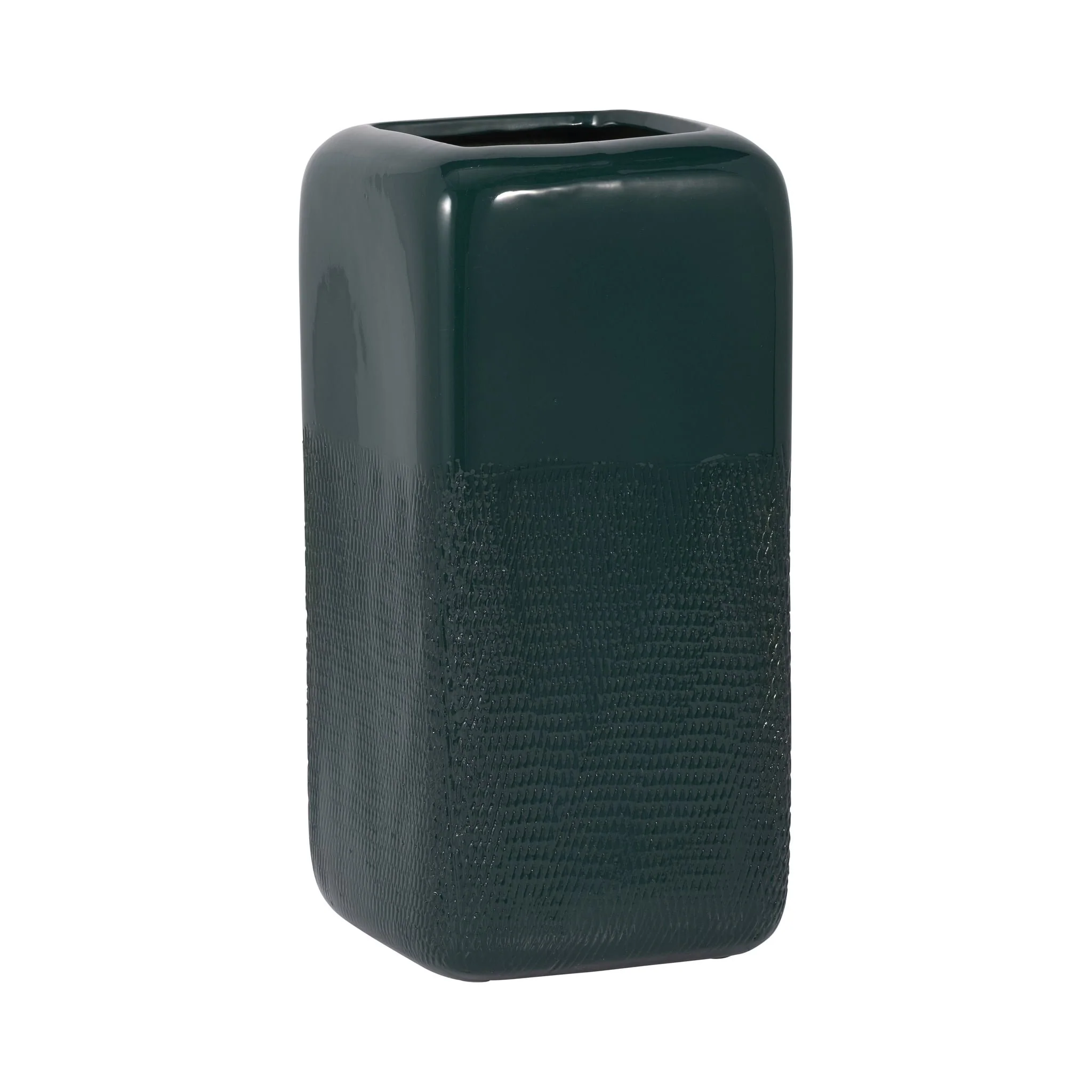 Cer, 12" Squared Grooved Vase, Forest Green - Image 3