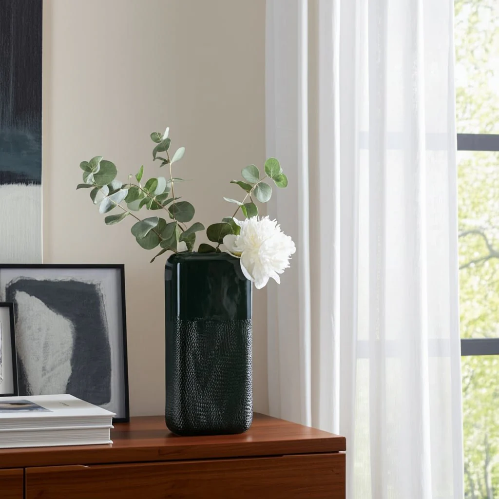 Cer, 12" Squared Grooved Vase, Forest Green - Image 9