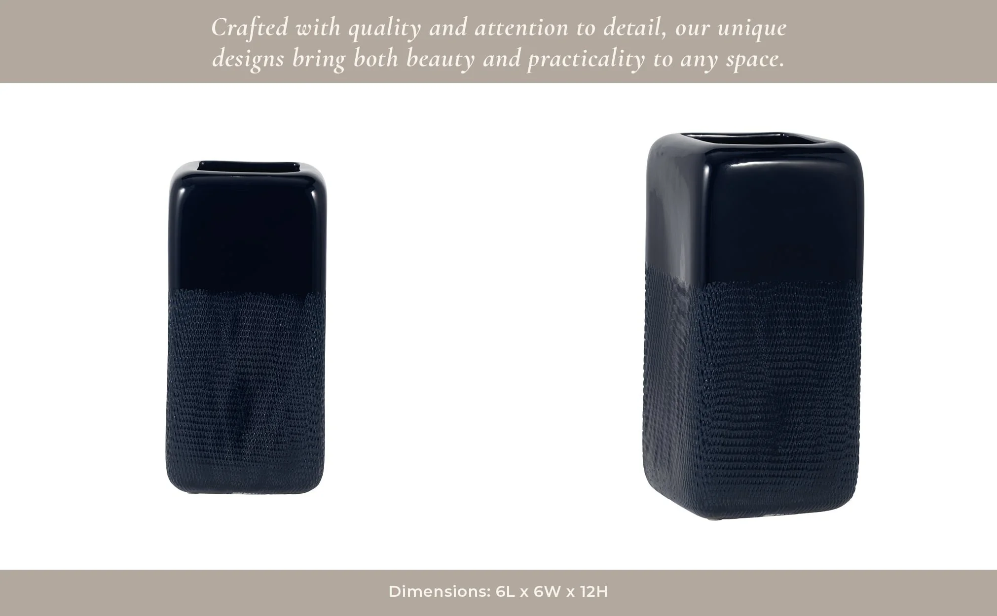 Cer, 12" Squared Grooved Vase, Navy Blue - Image 12
