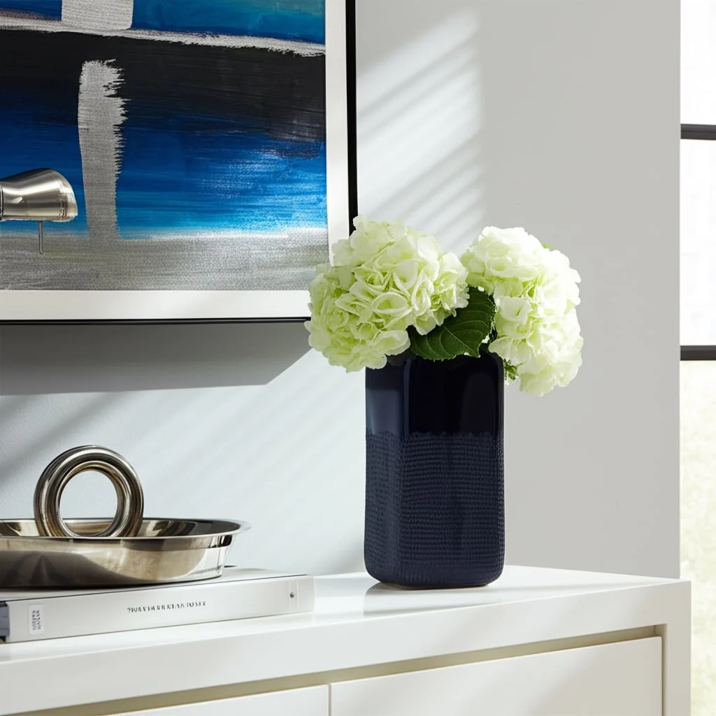 Cer, 12" Squared Grooved Vase, Navy Blue - Image 9