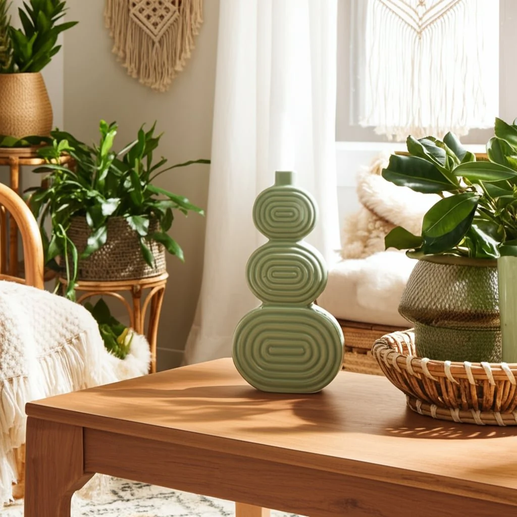 Cer, 12" Stacked Circles Vase, Cucumber - Image 11