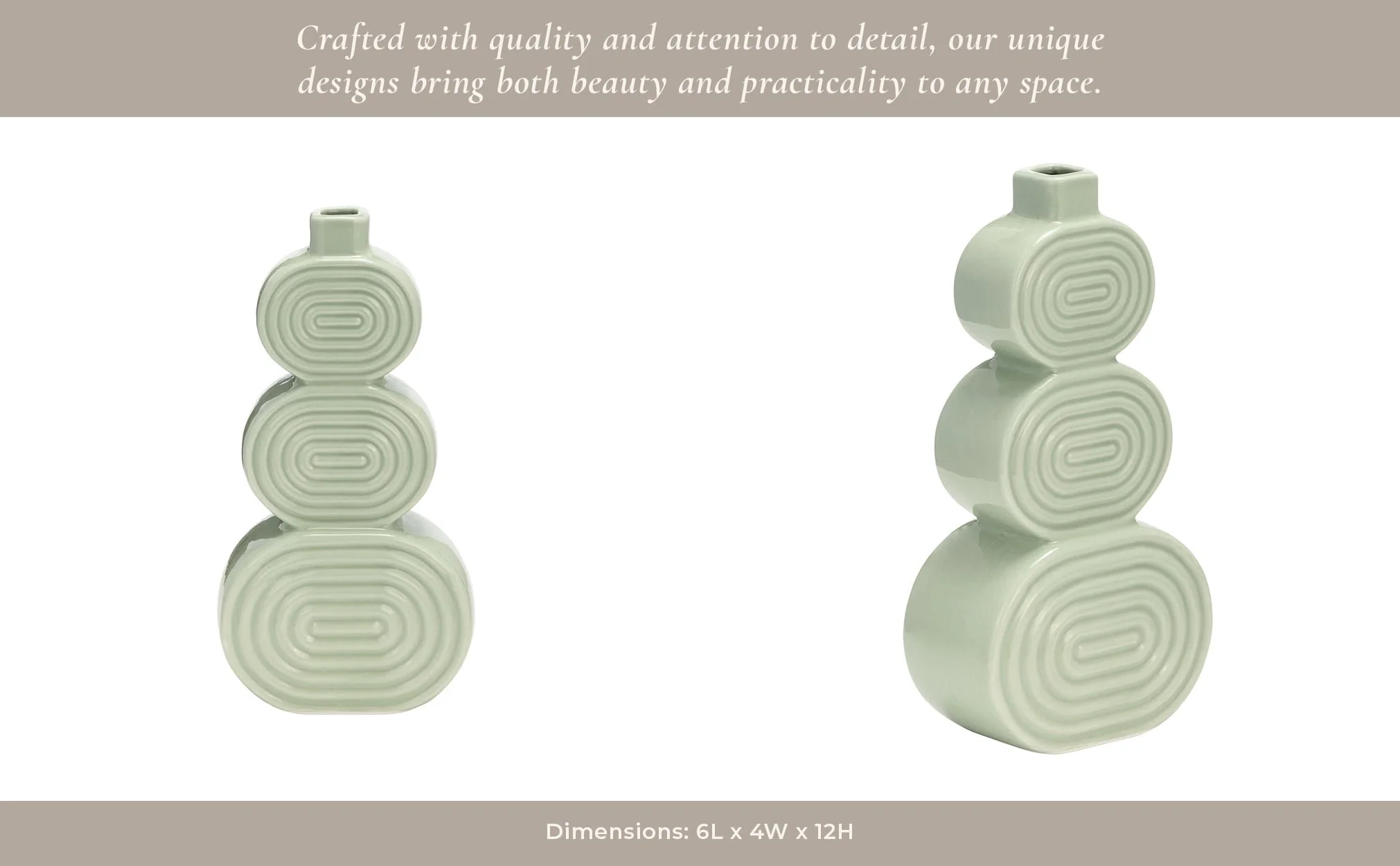 Cer, 12" Stacked Circles Vase, Cucumber - Image 12