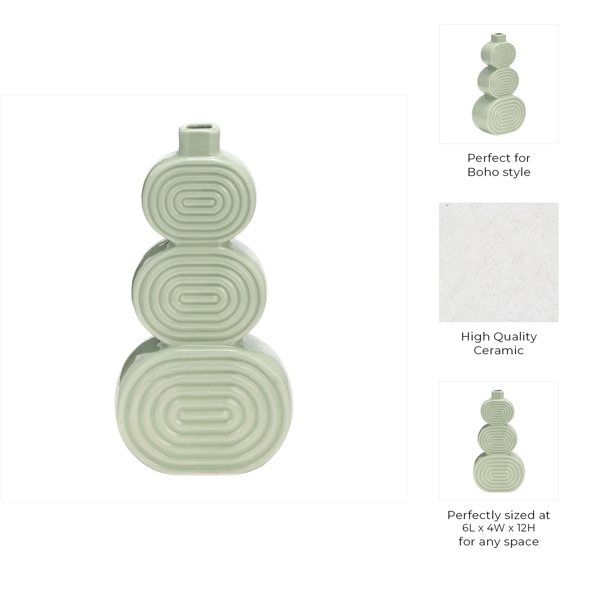 Cer, 12" Stacked Circles Vase, Cucumber - Image 9