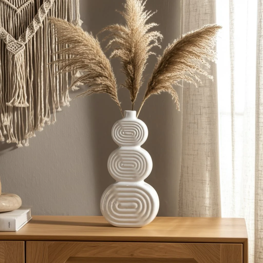 Cer, 12" Stacked Circles Vase, White - Image 10