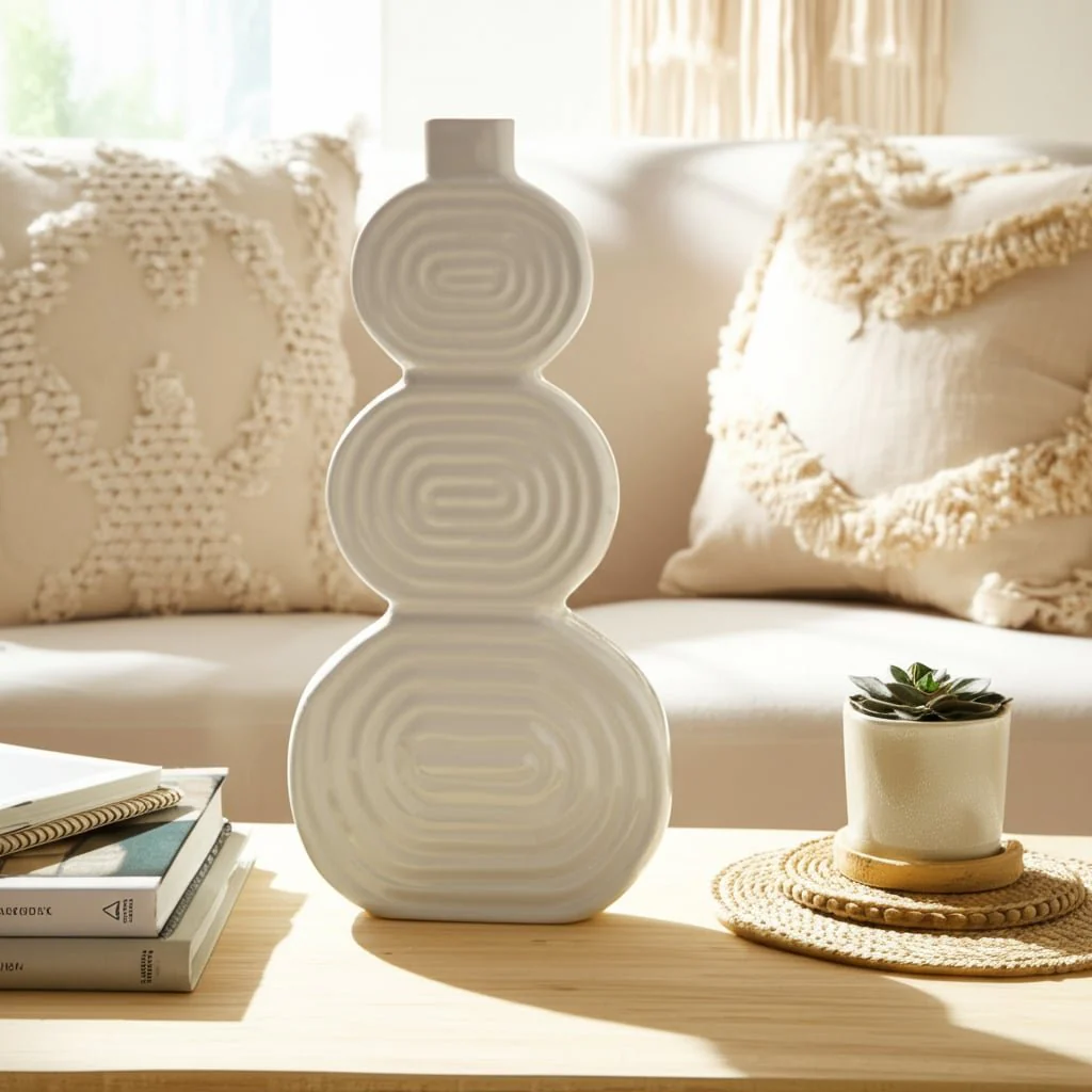 Cer, 12" Stacked Circles Vase, White - Image 11