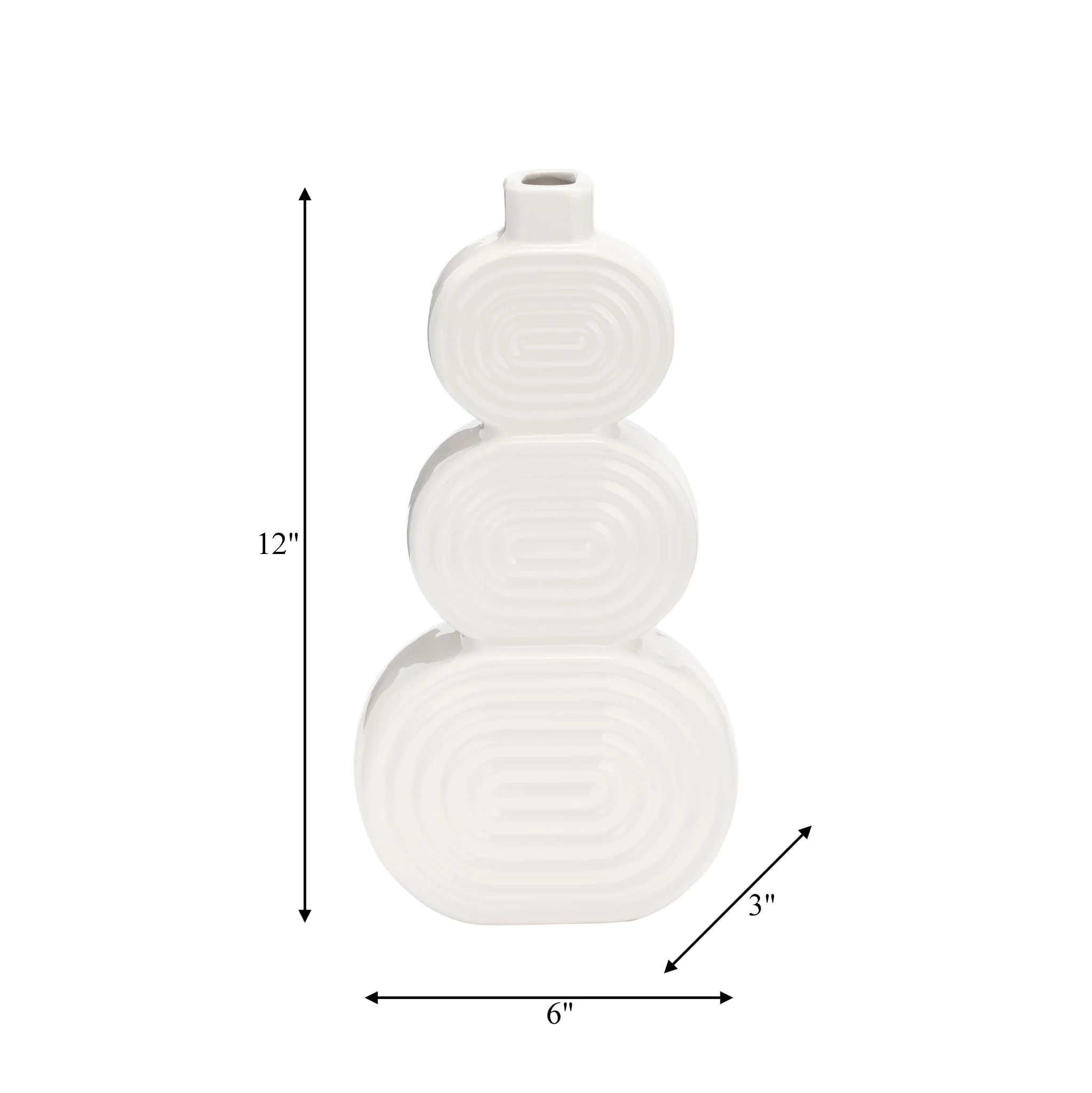 Cer, 12" Stacked Circles Vase, White - Image 8