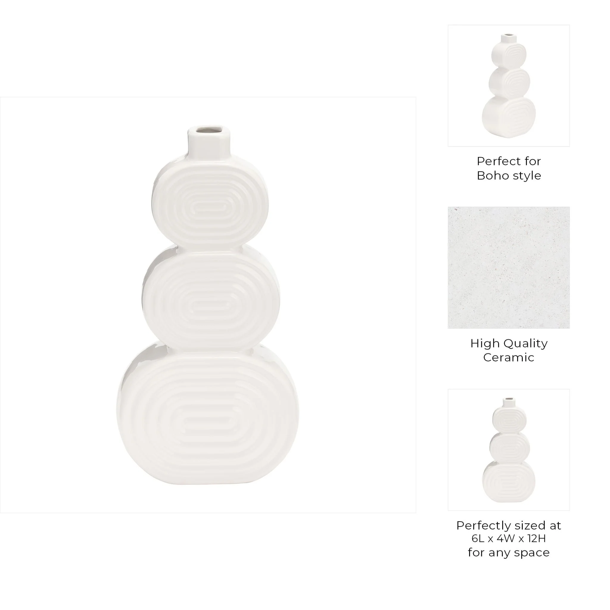 Cer, 12" Stacked Circles Vase, White - Image 9