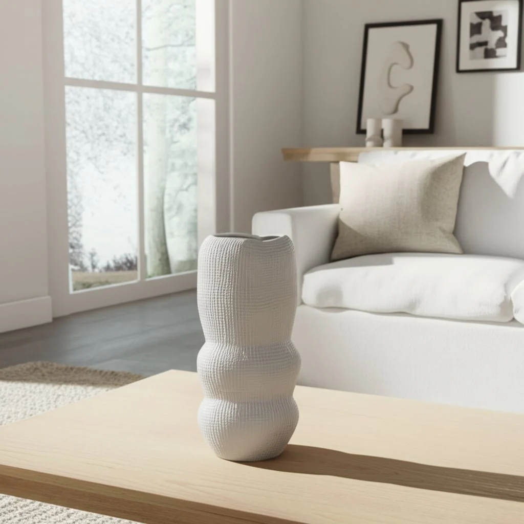 Cer, 12" Waffle Texture Organic Vase, White - Image 11