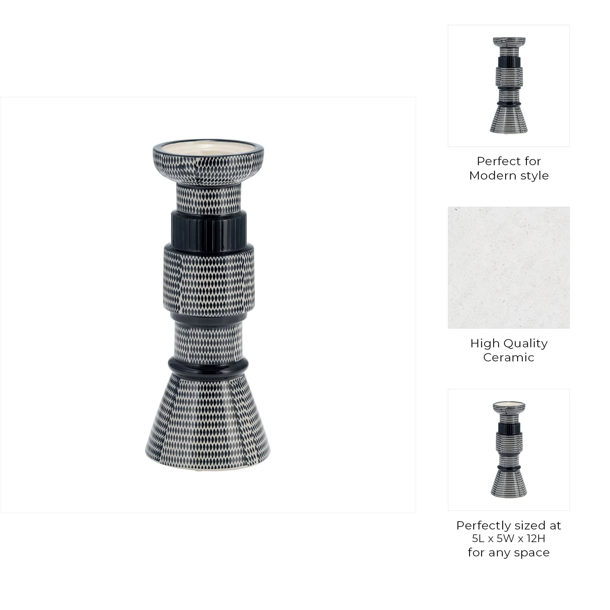 Cer,12"dotted Pillar Candle Holder,nvy Blue/cotton - Image 8