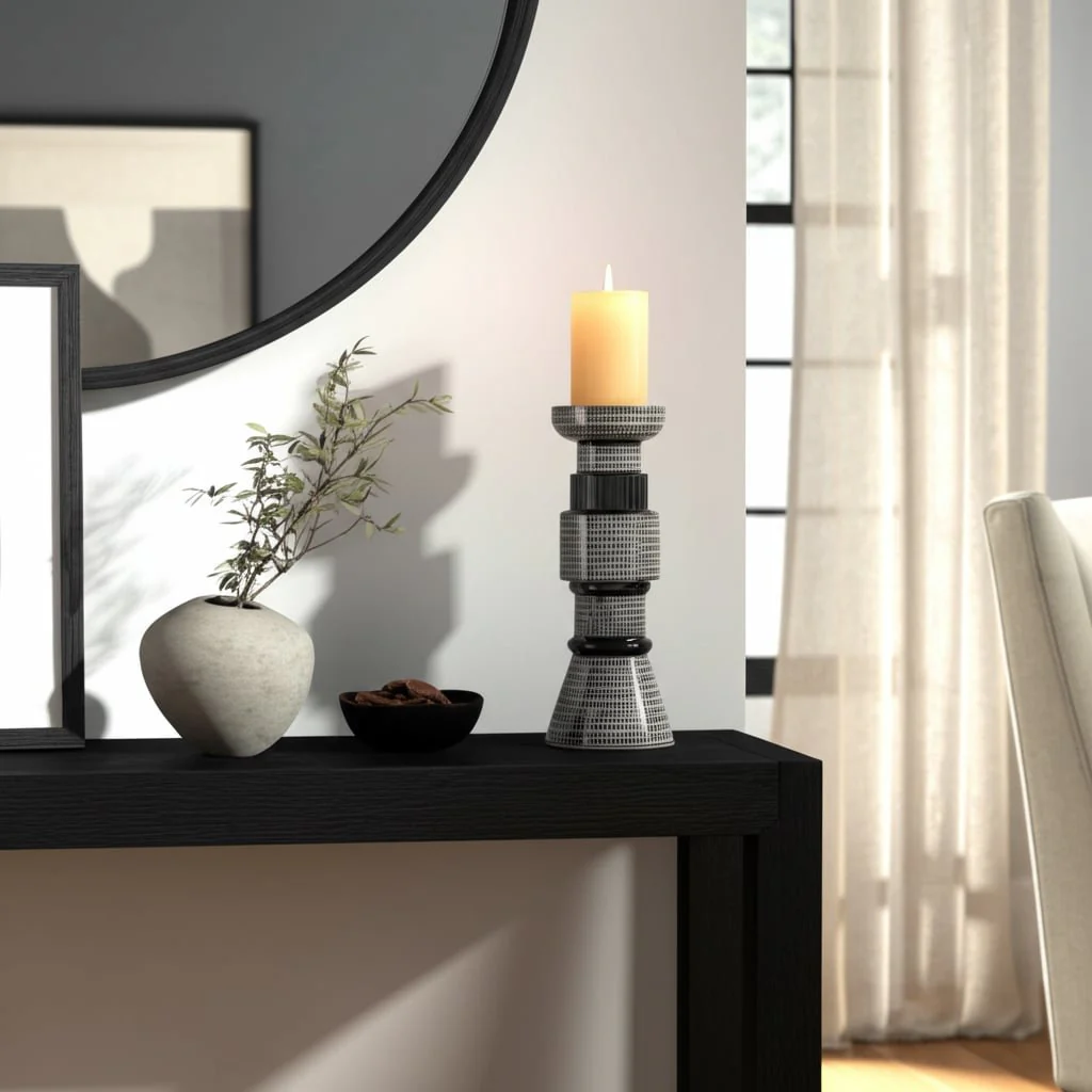 Cer,12"dotted Pillar Candle Holder,nvy Blue/cotton - Image 9
